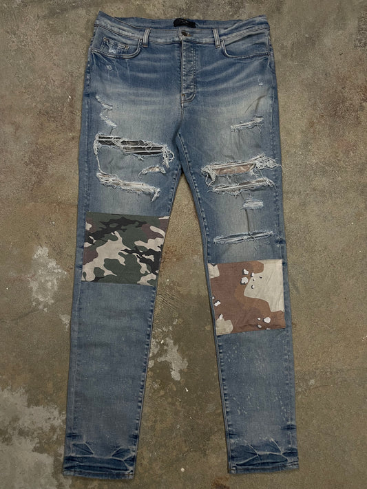 Amiri Jeans Light Wash Desert Camo Patchwork 38 Used