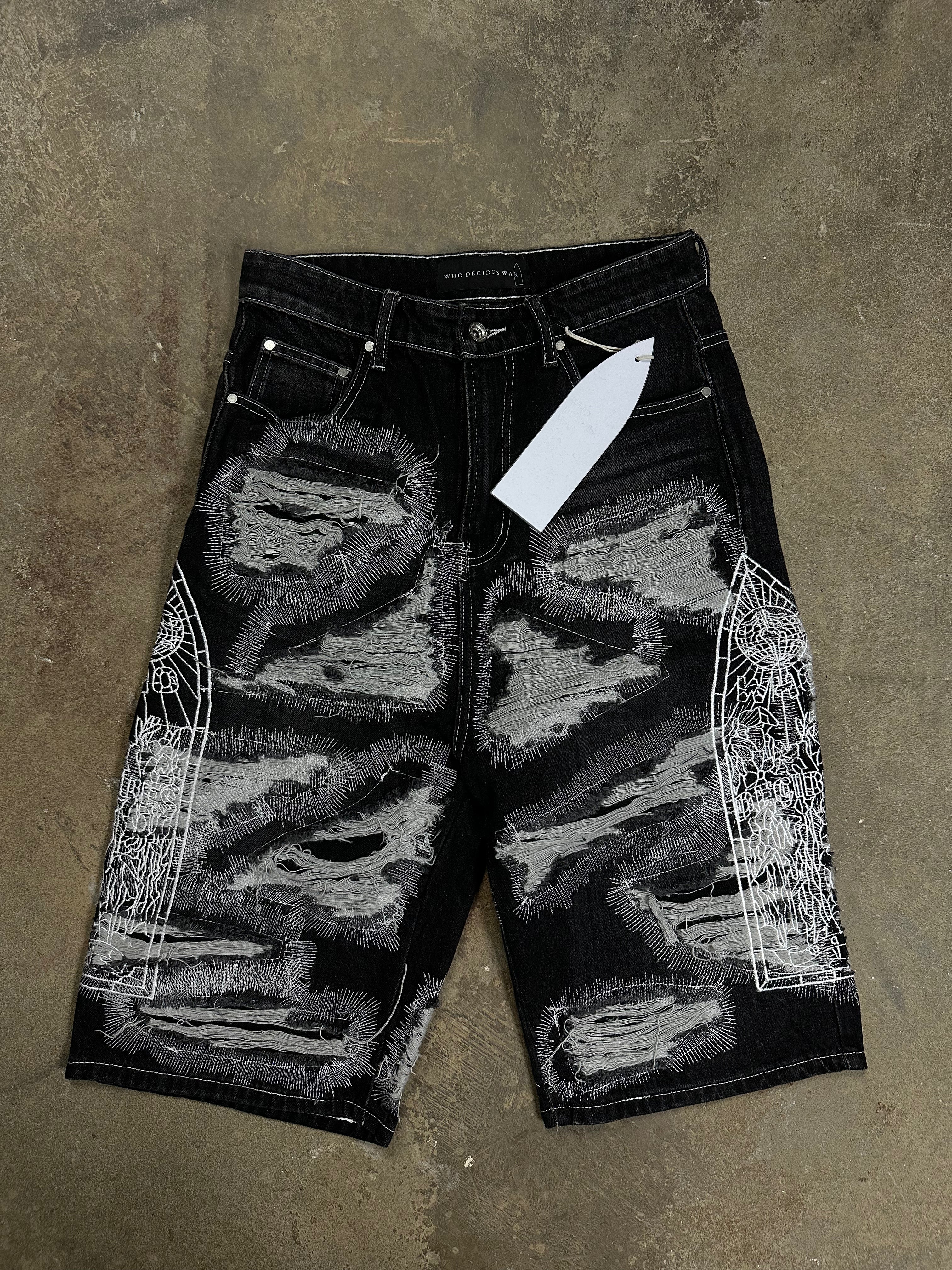 WDW Darning Side Embroidery Shorts Coal