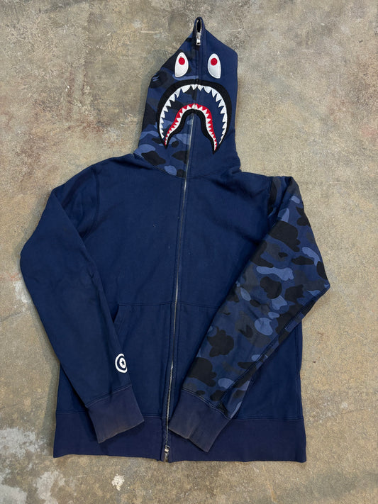 BAPE Shark Zip Up Navy Used Large