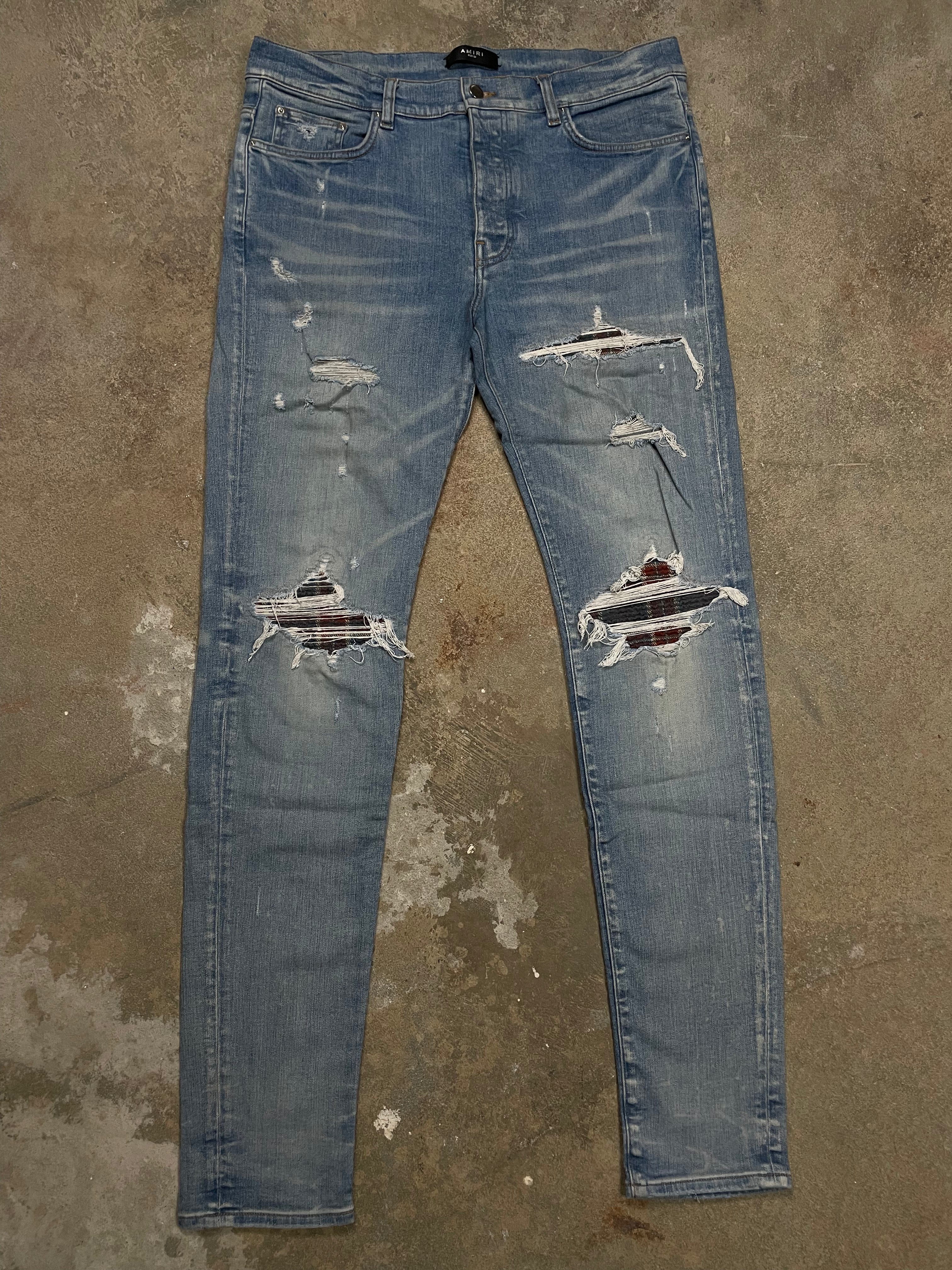 Amiri "MX1" Plaid Maroon Light Wash, Blue & Jeans