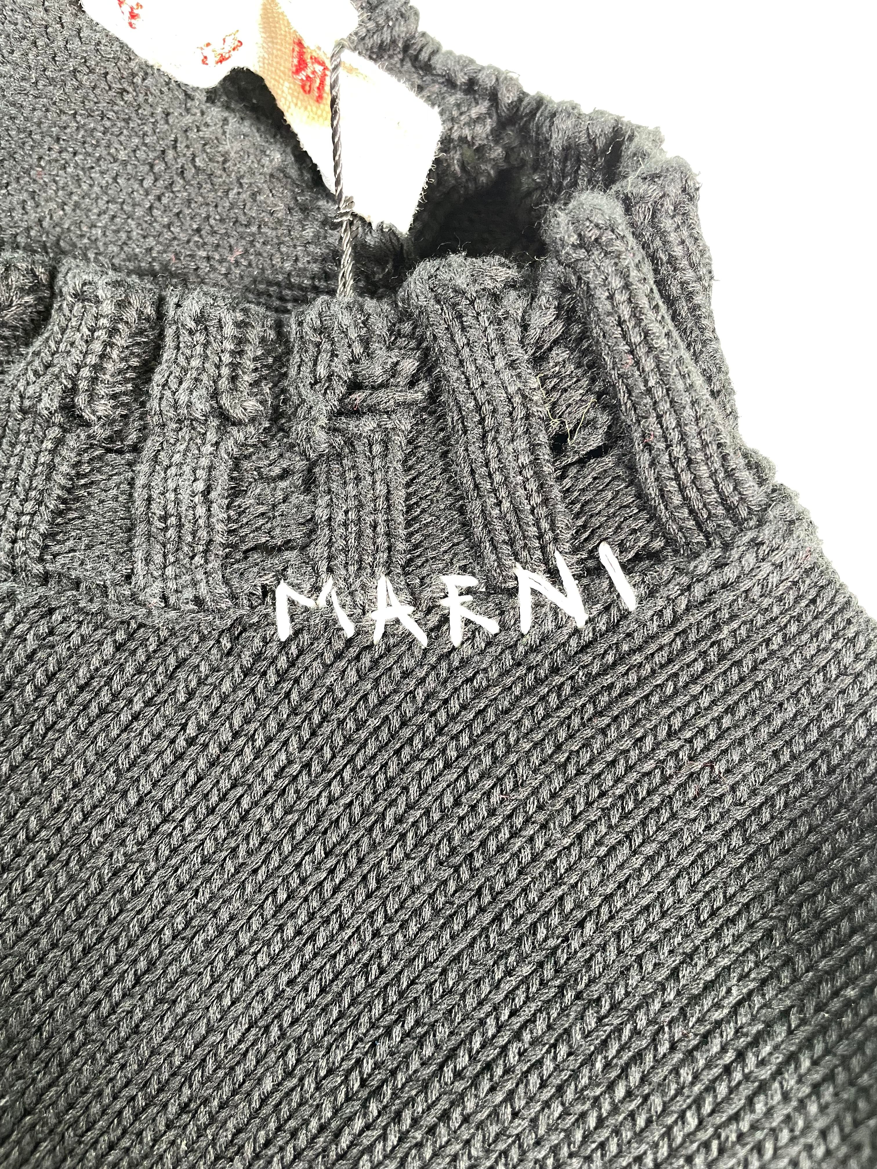 Marni Distressed Knit Neck Logo Black Sweater