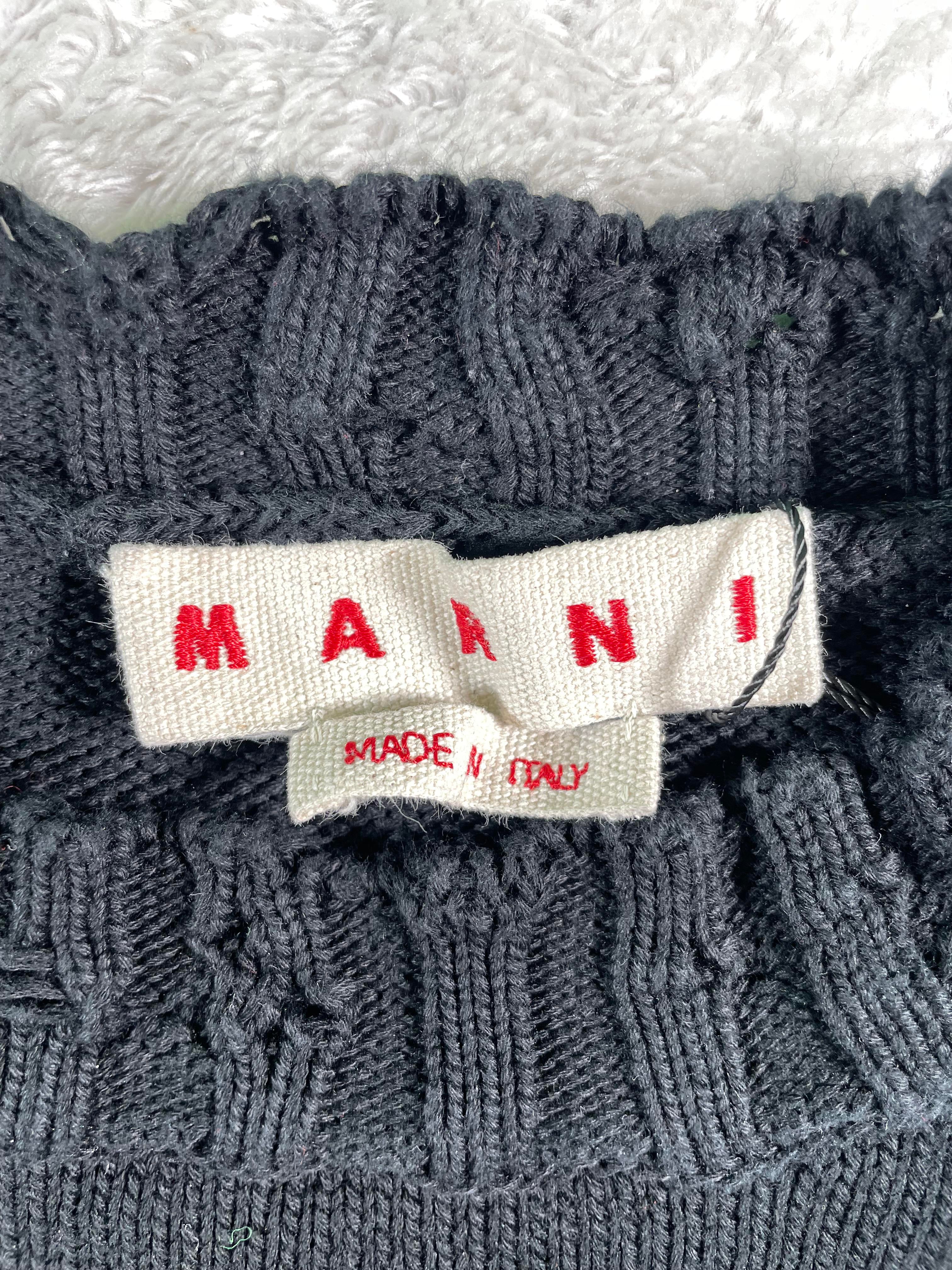Marni Distressed Knit Neck Logo Black Sweater