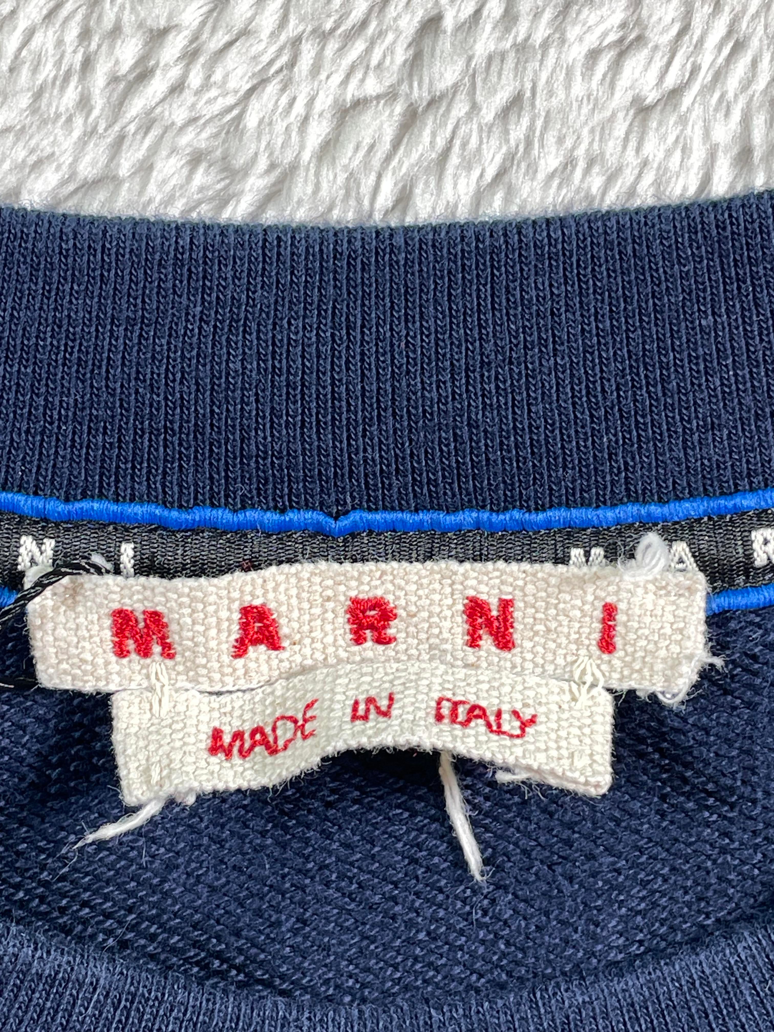 Marni Floral Chest Logo Navy Crewneck