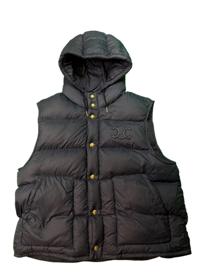 Celine CC Logo Navy Hooded Puffer Vest