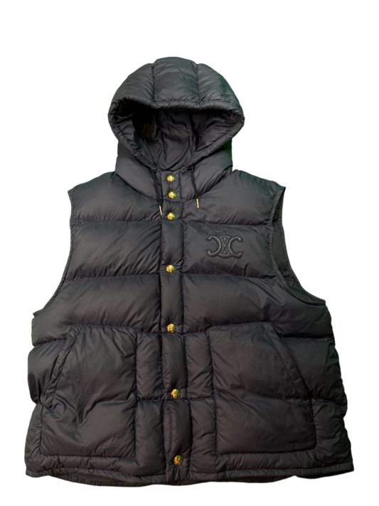 Celine CC Logo Navy Hooded Puffer Vest