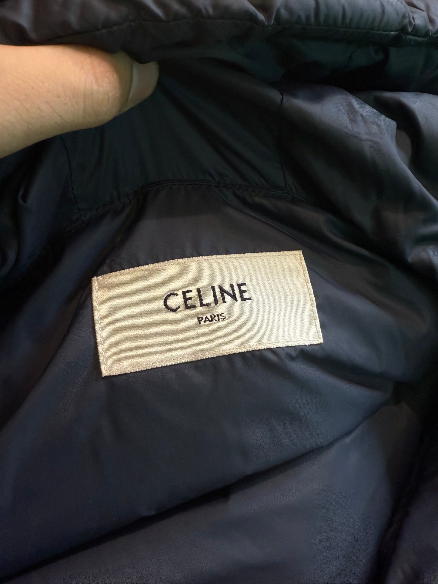 Celine CC Logo Navy Hooded Puffer Vest