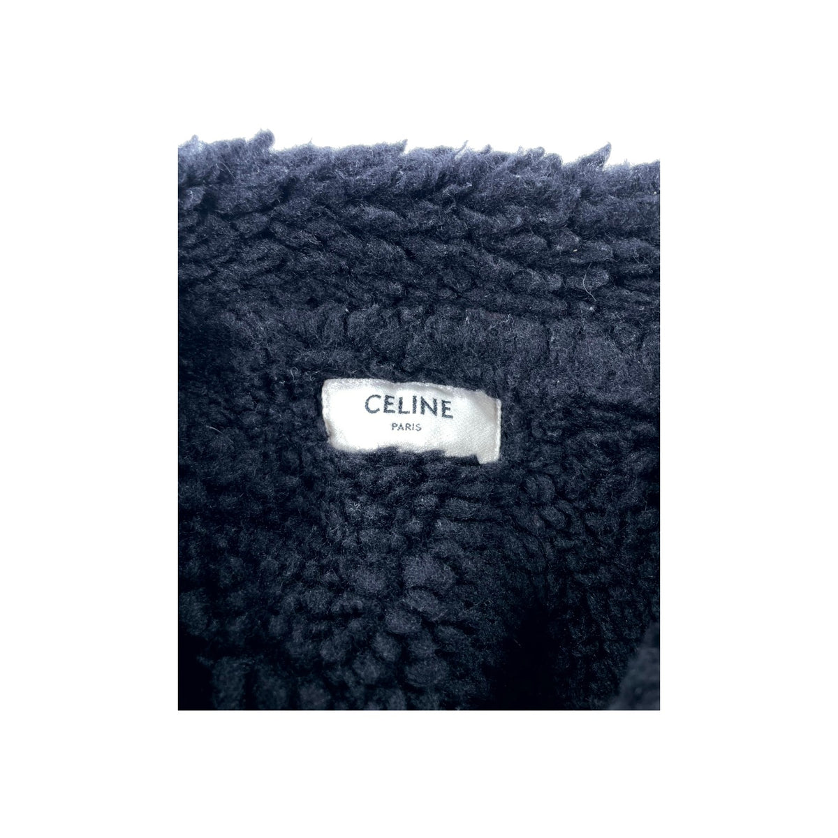 Celine Sherpa Lined Rhinestone Logo Denim Black Jacket