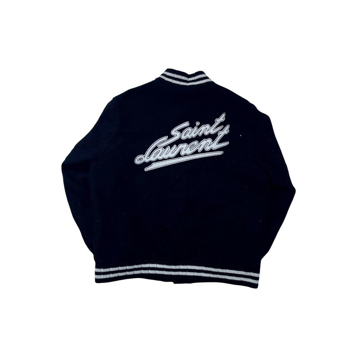 Saint Laurent Logo Teddy Black & Cream Varsity Jacket