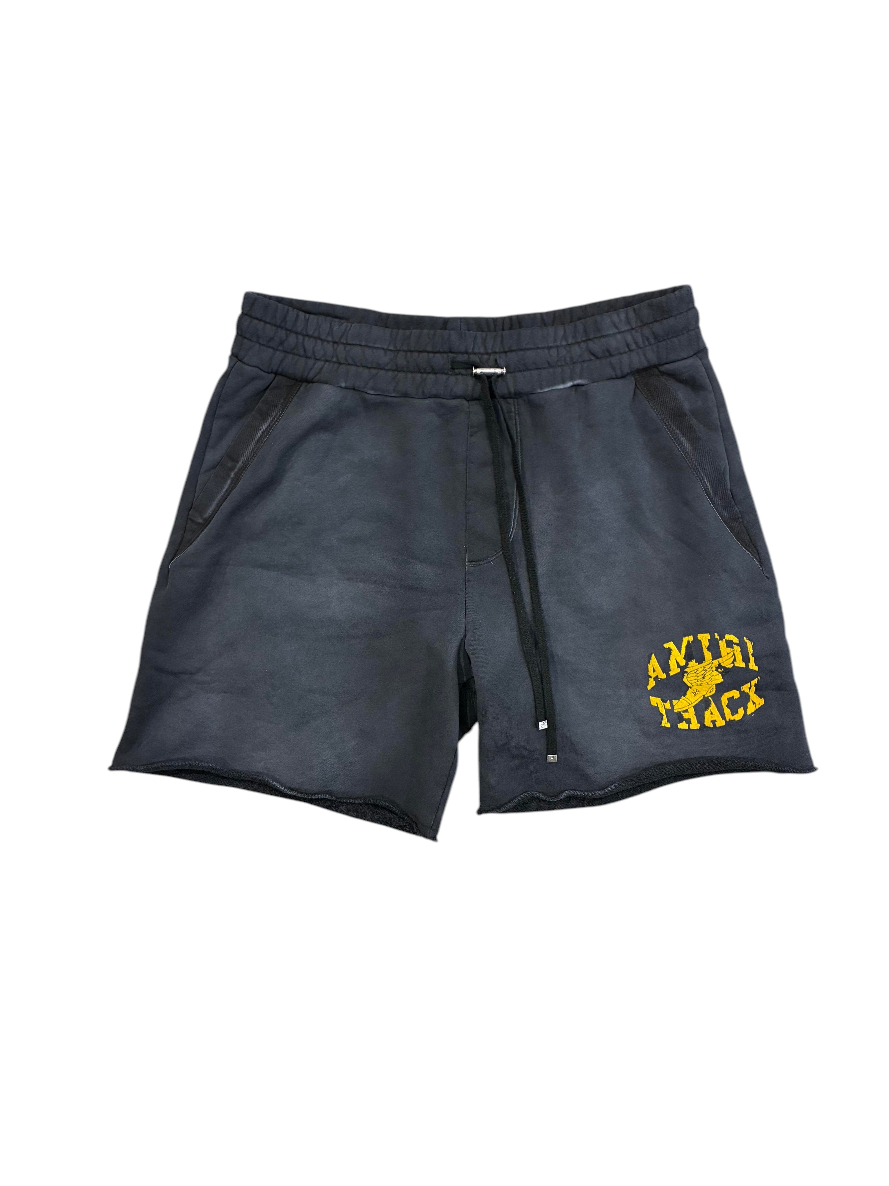 Amiri Yellow Logo Black Track Shorts