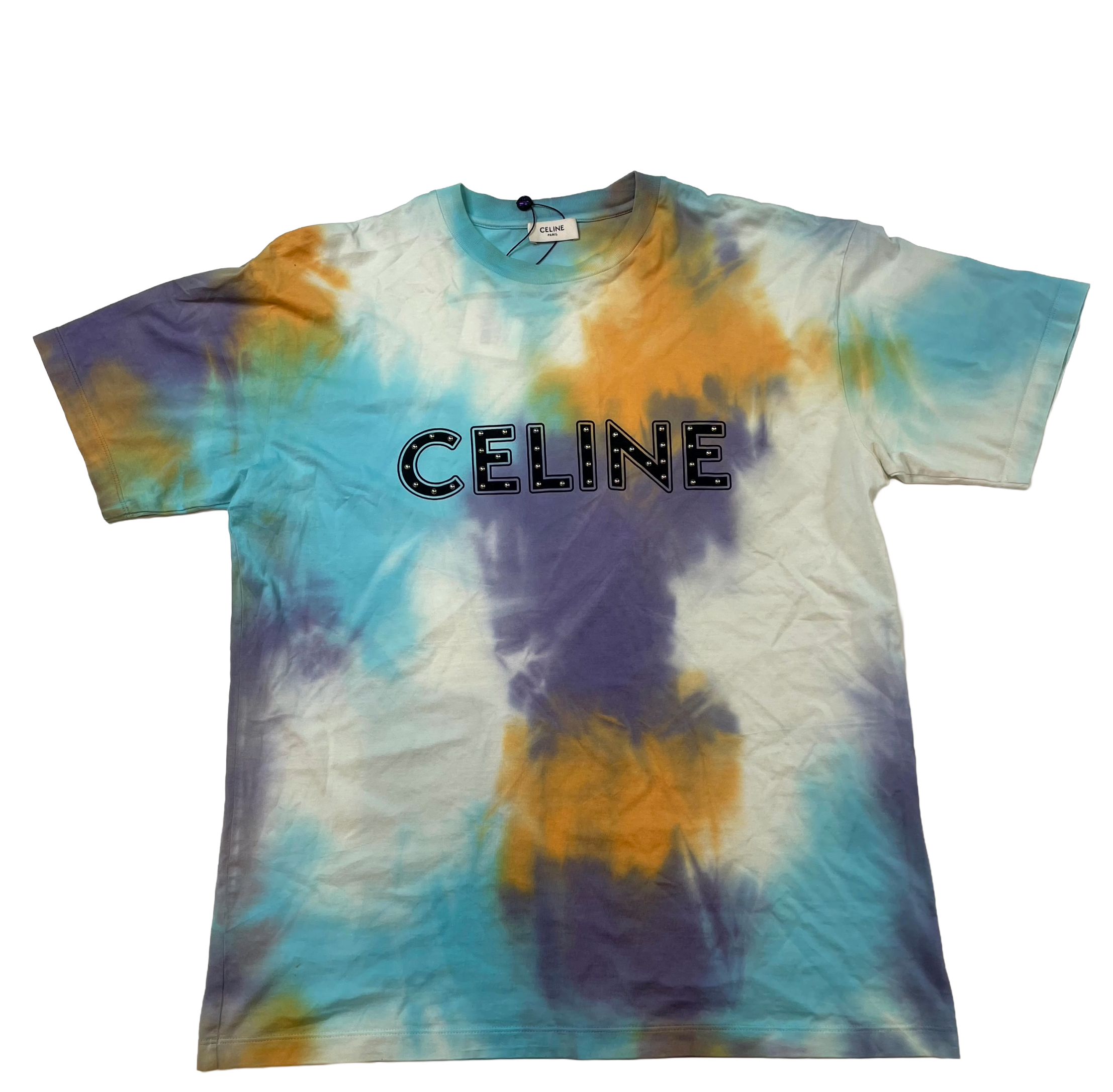 Celine Studded Spellout Logo Tie Dye Tee