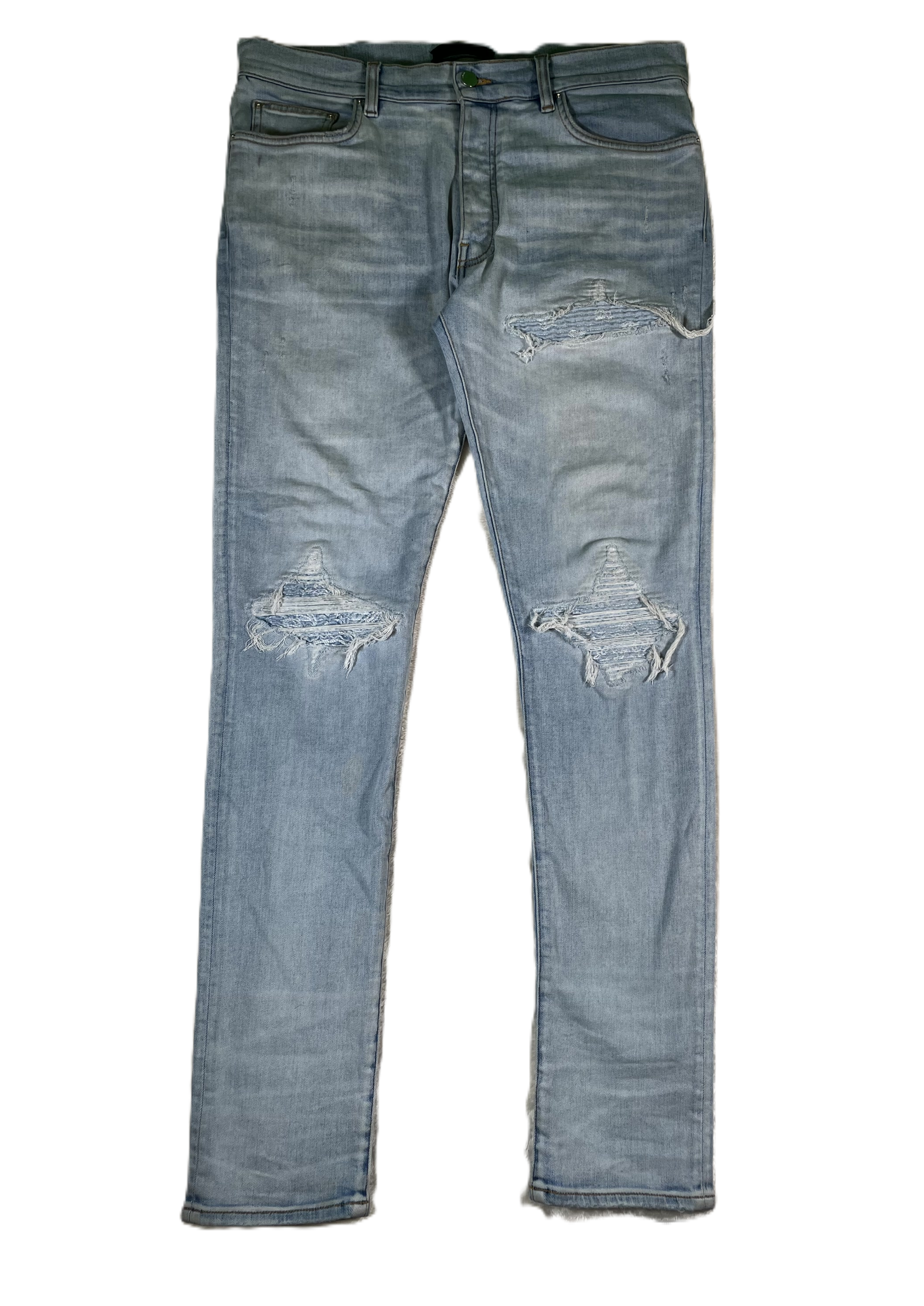 Amiri MX1 Denim Paisley Patch Light Wash Jeans