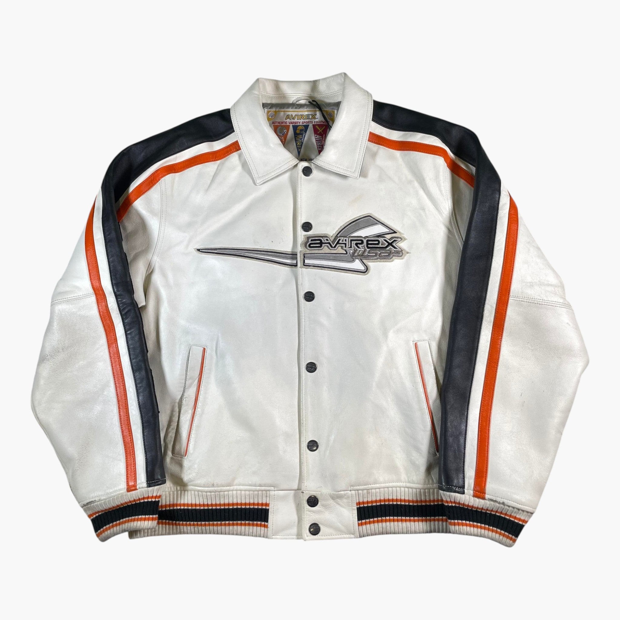 Avirex White Navy & Orange Varsity Jacket