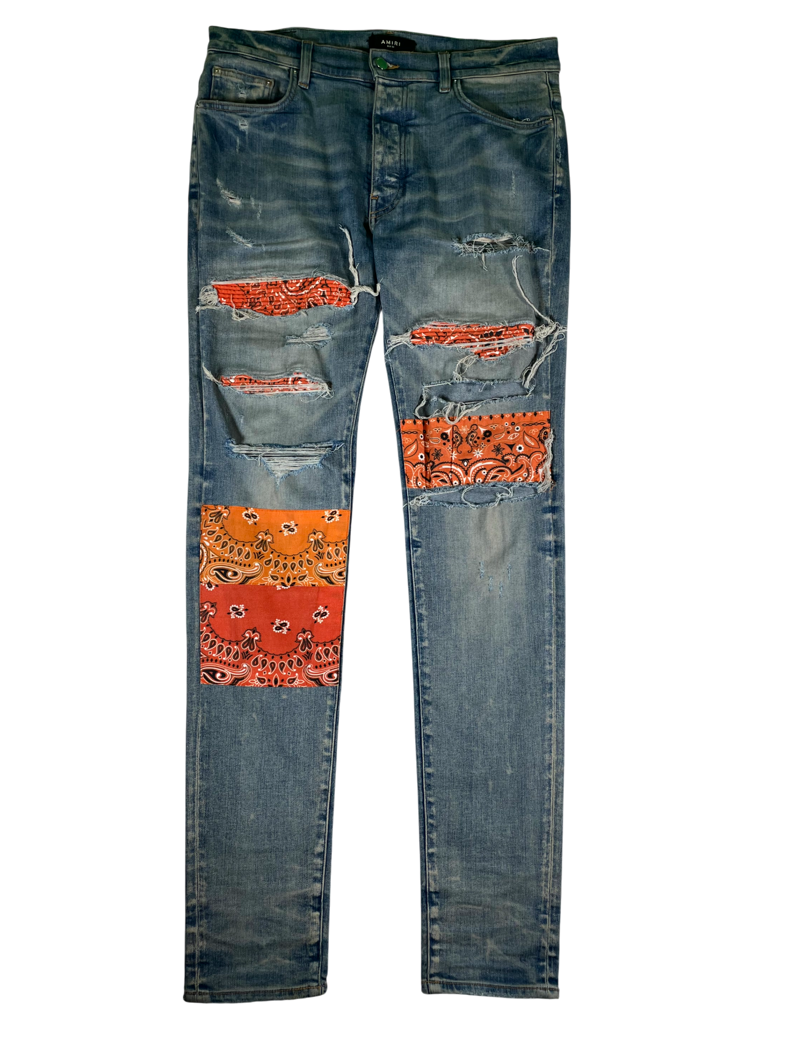 Amiri Orange Paisley Thrasher Light Wash Jeans