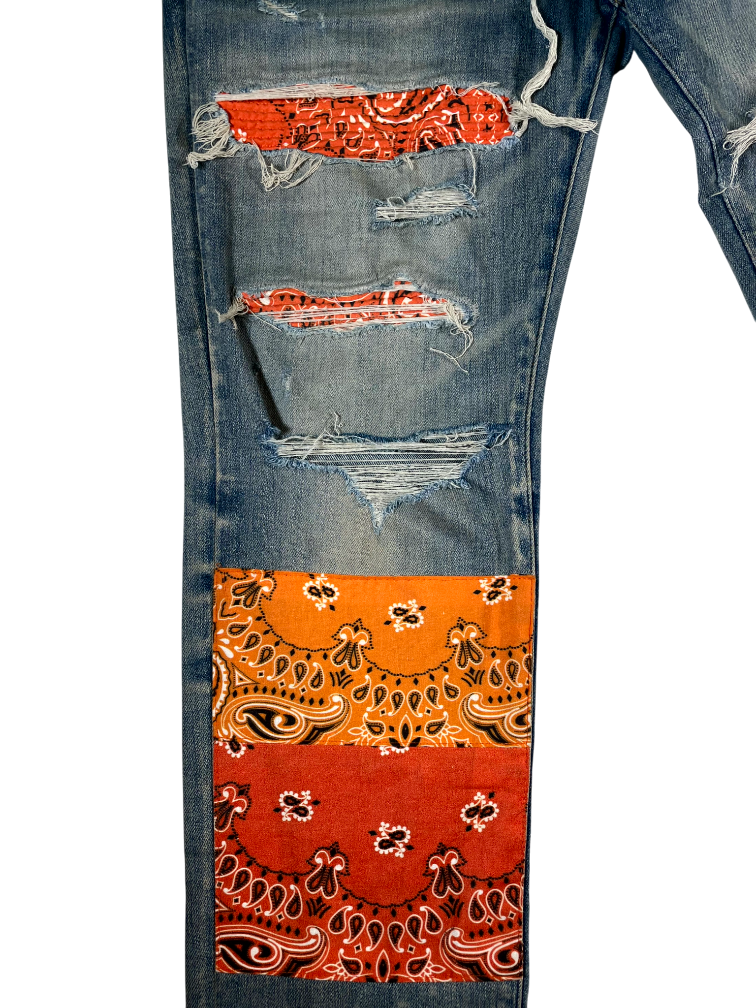 Amiri Orange Paisley Thrasher Light Wash Jeans