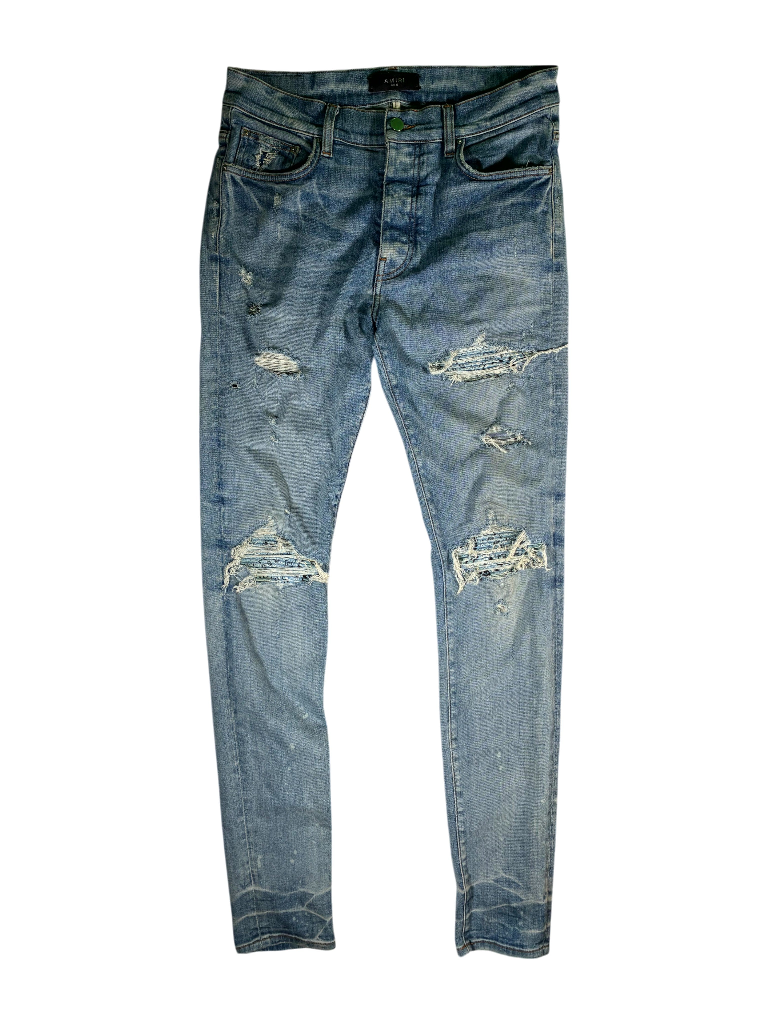 Amiri UNC Paisley Patch MX1 Light Wash Jeans