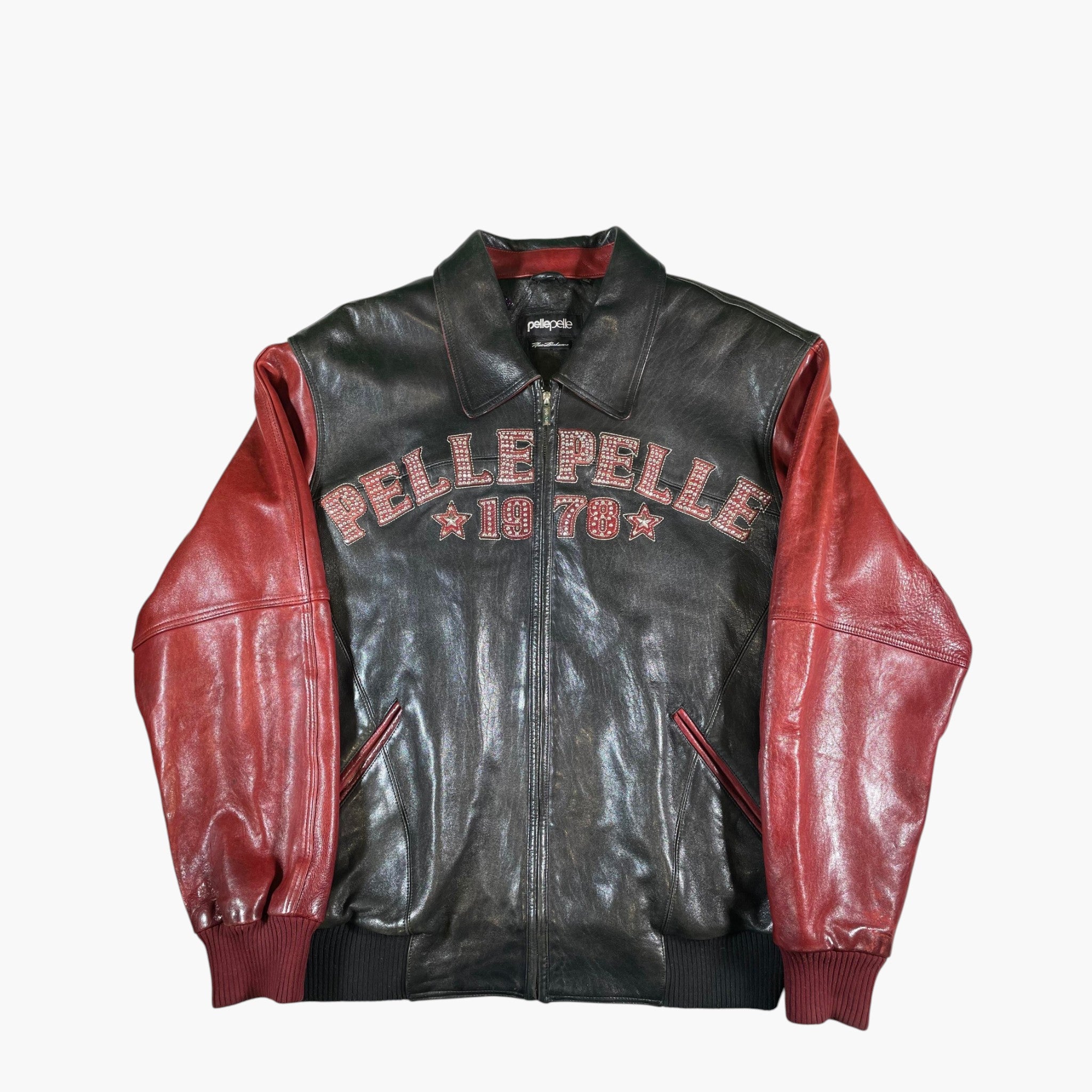 Pelle Pelle Leather Varsity Black & Red Jacket