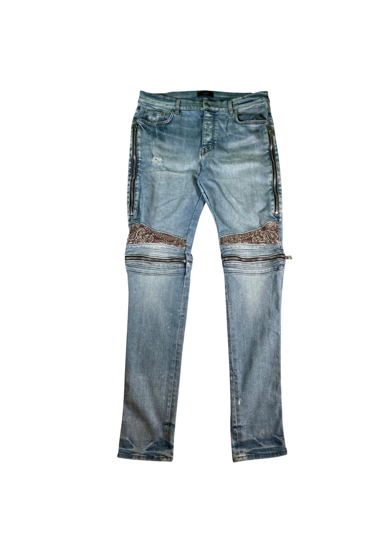 Amiri "MX2 Paisley Patch" Light Wash & Brown Jeans