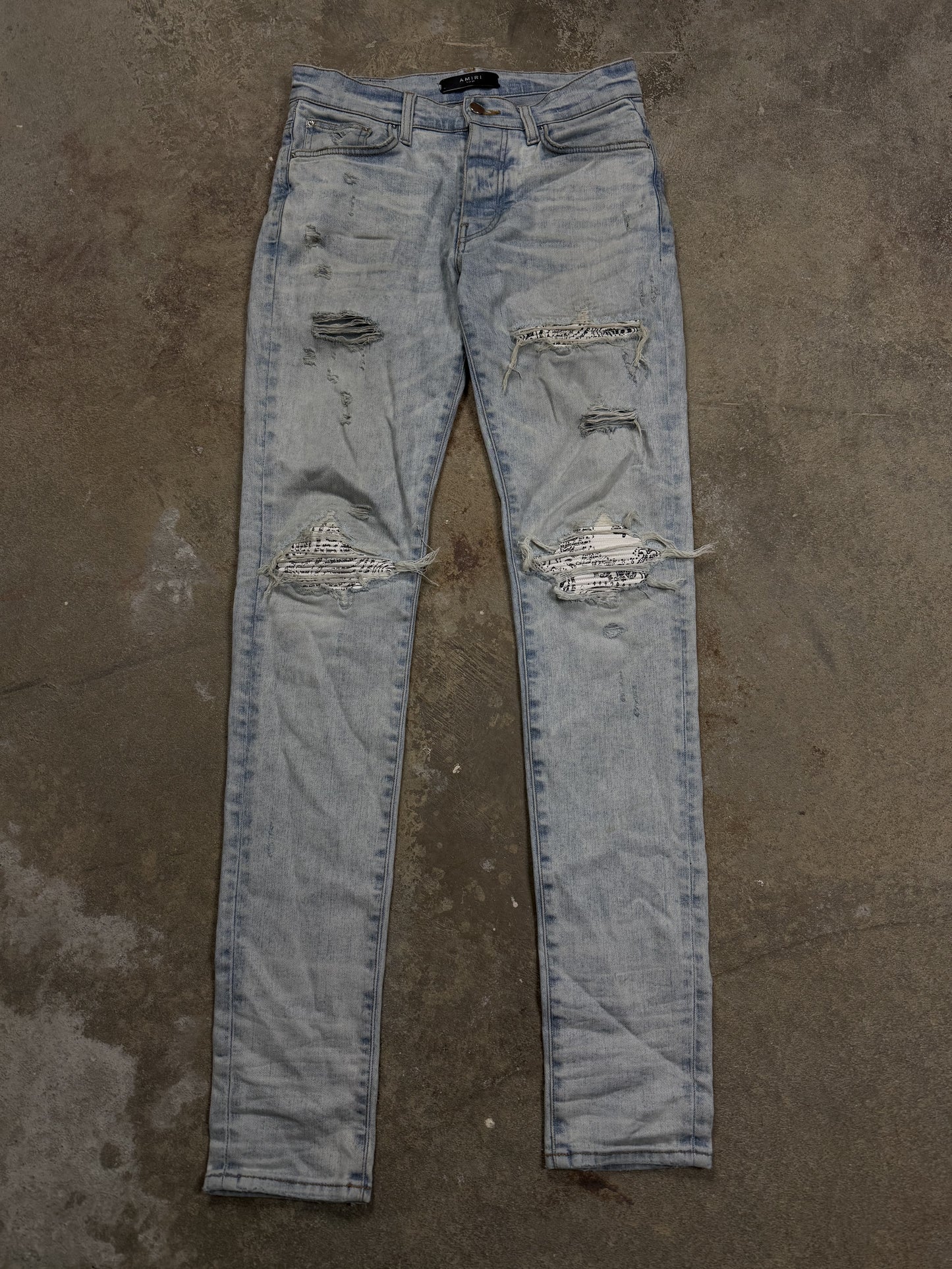 Amiri MX1 Light Wash Zebra Patch Used 29