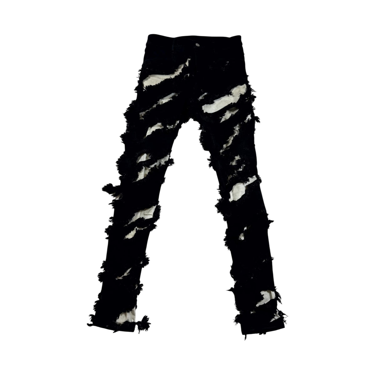 Rick Owens "Tyrone" Slashed Cut Black & White Jeans
