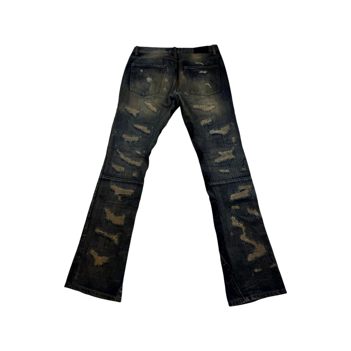LOST SHDWS Waxed Distressed Navy Jeans