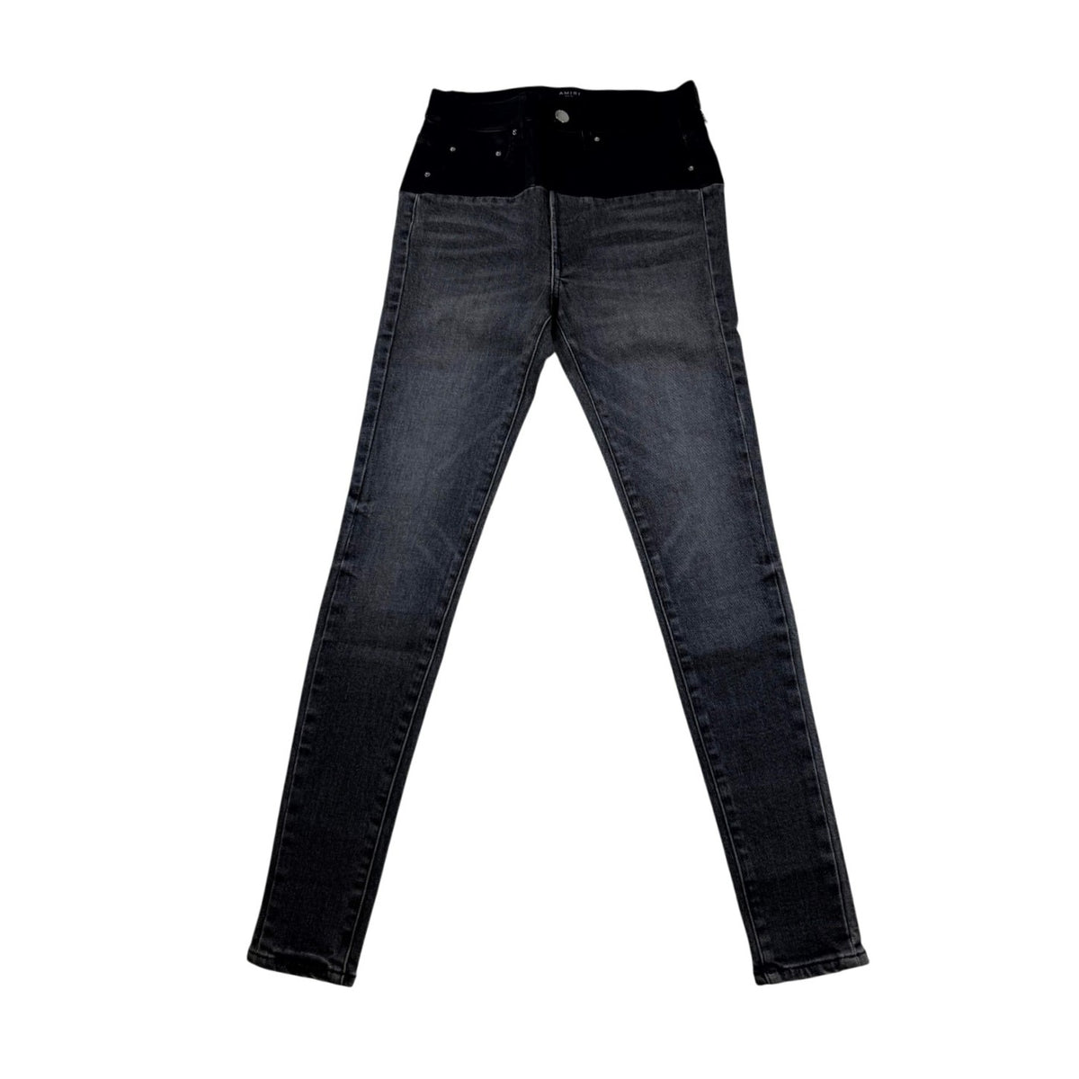 Amiri Leather Contrast Grey & Black Jeans