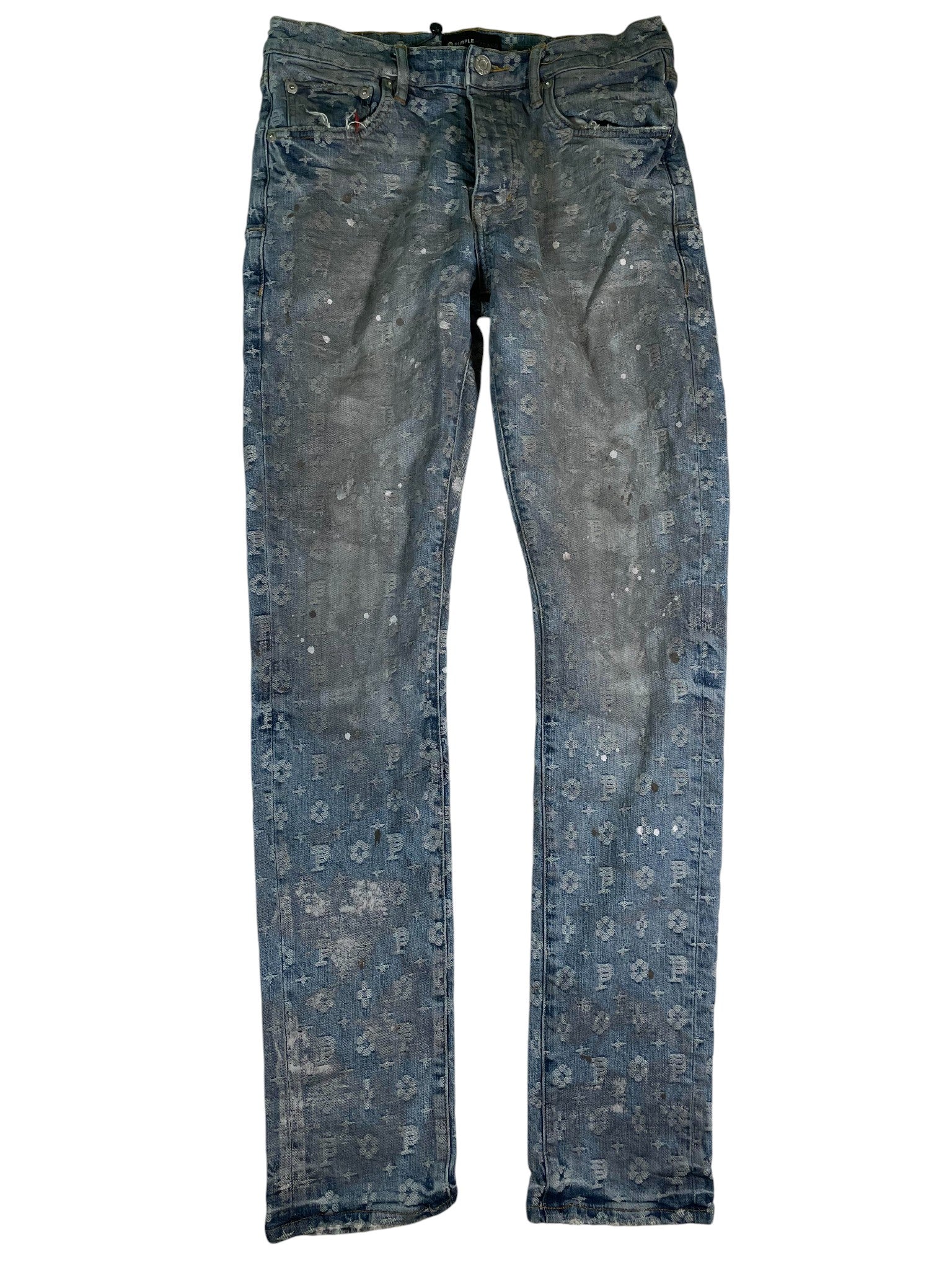Purple Brand Splatter Monogram Dark Wash Jeans
