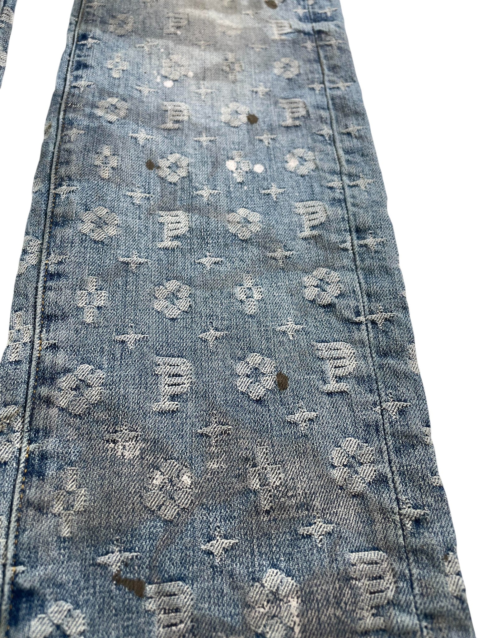 Purple Brand Splatter Monogram Dark Wash Jeans