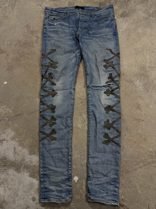 Amiri Jeans Light Wash Camo Bones Used 34