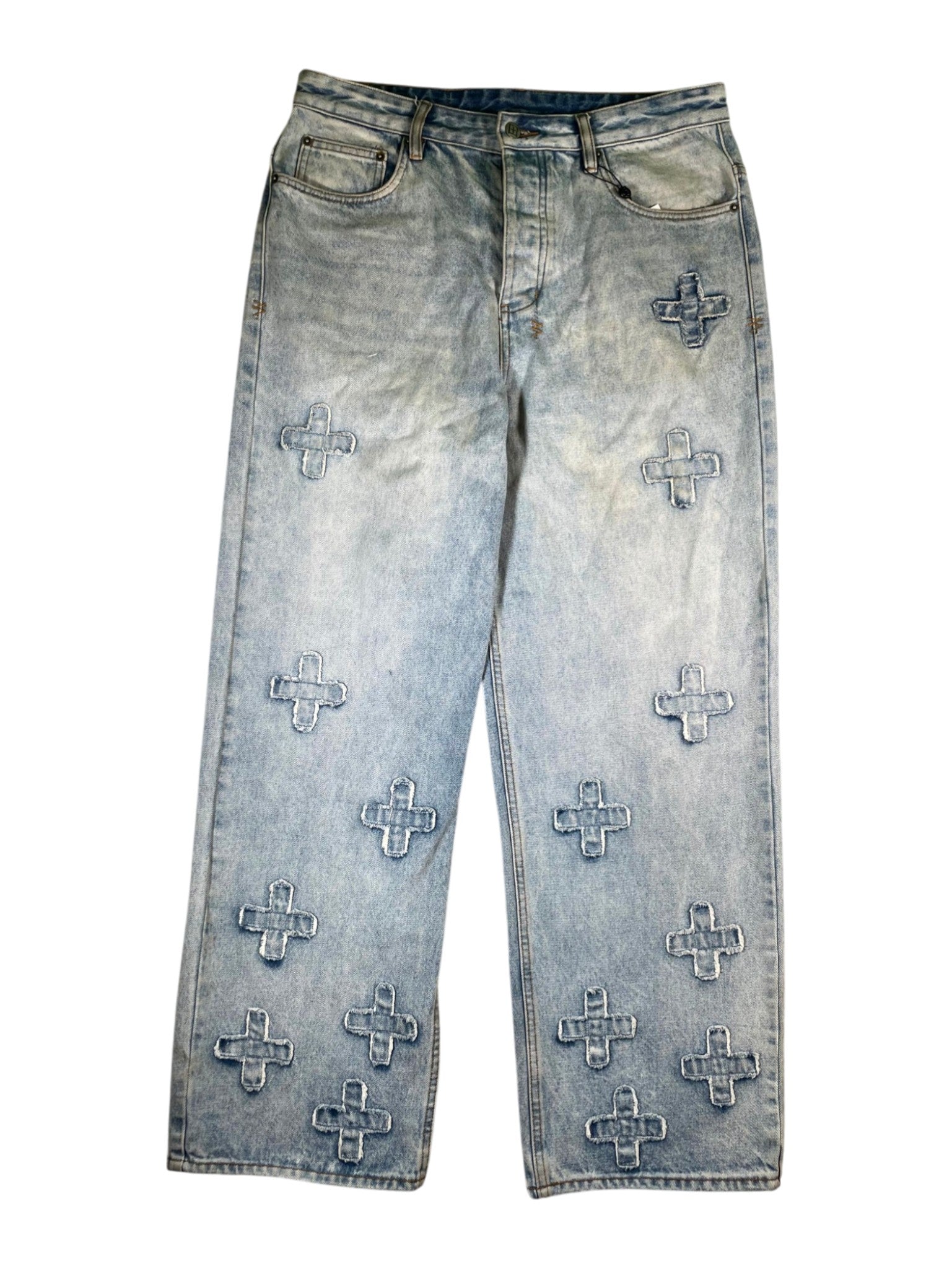 Ksubi Plus Logo Straight Leg Light Wash Jeans