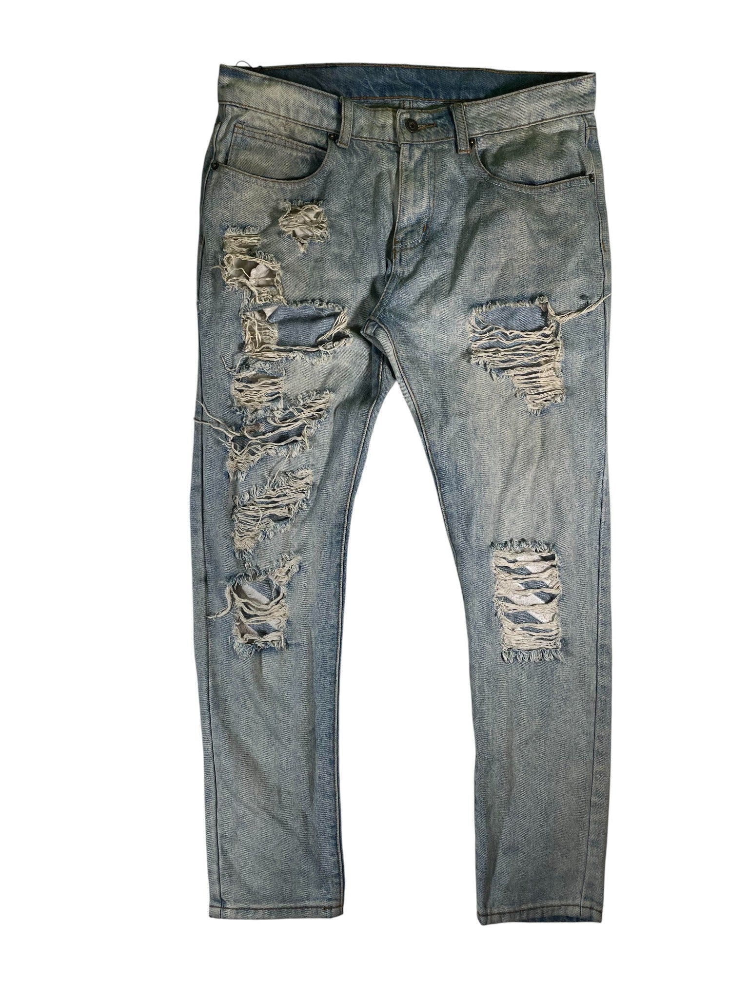 Off-White Aged Wash White Knee Rip Jeans
