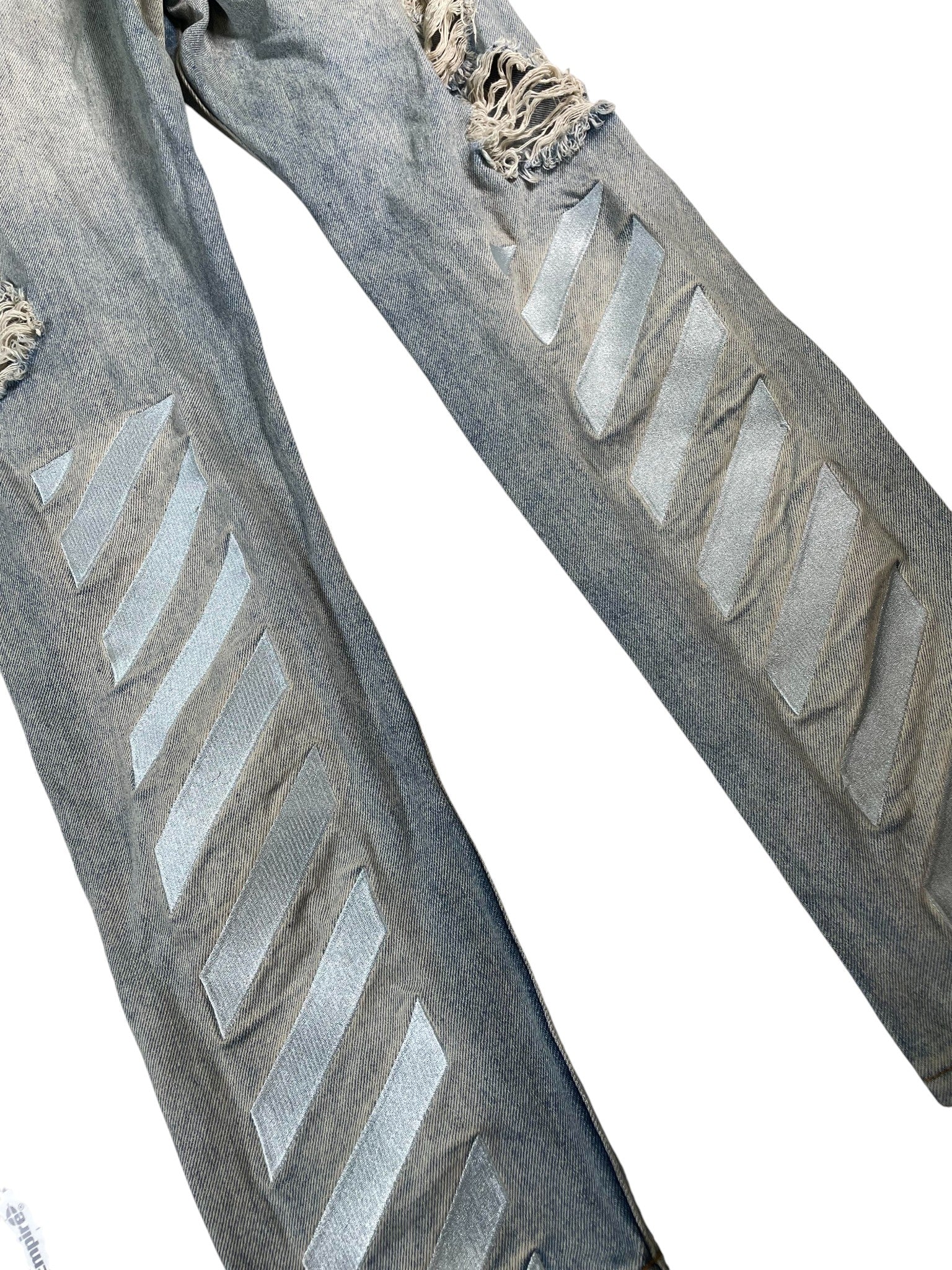 Off-White Aged Wash White Knee Rip Jeans