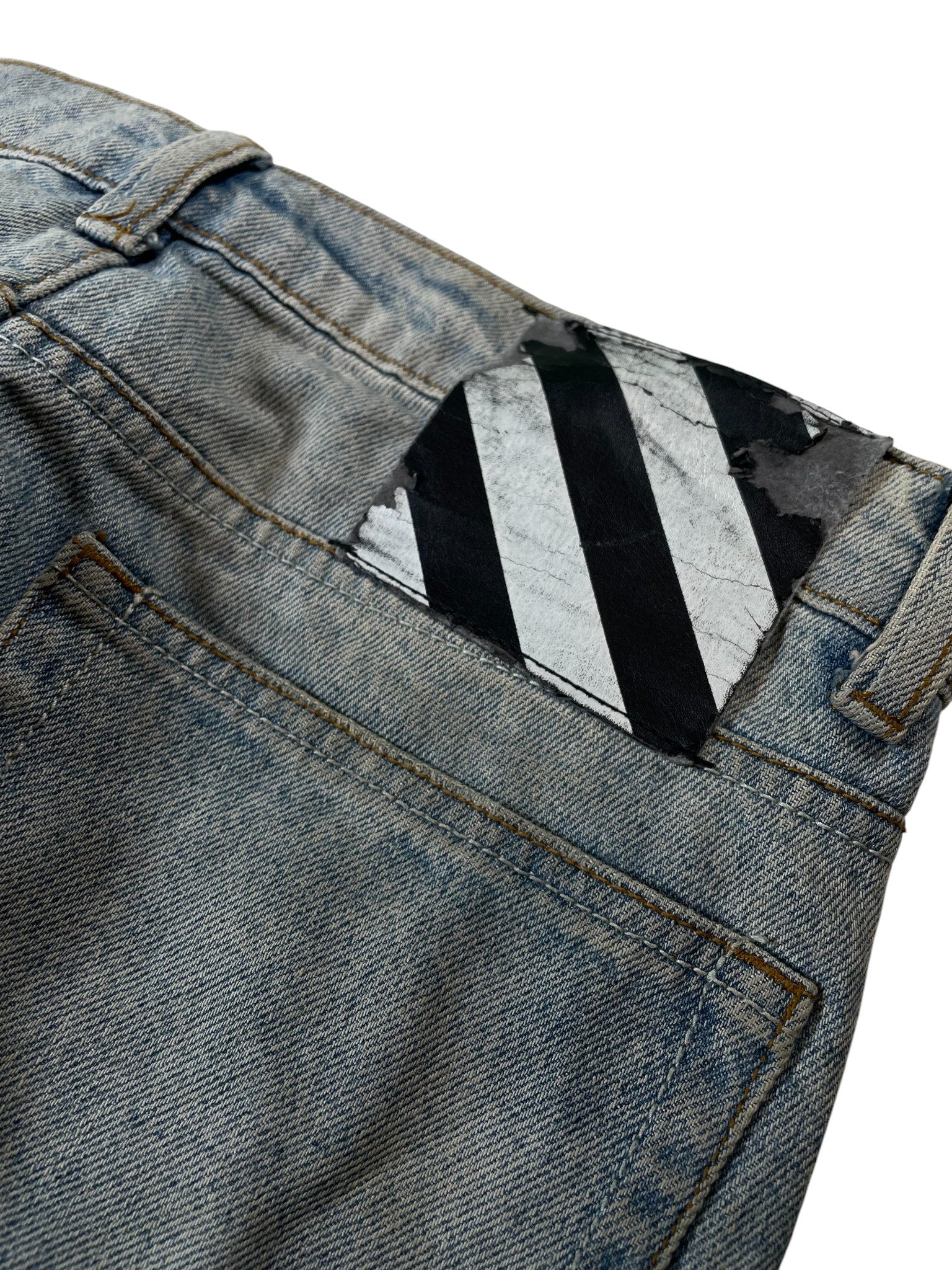 Off-White Aged Wash White Knee Rip Jeans