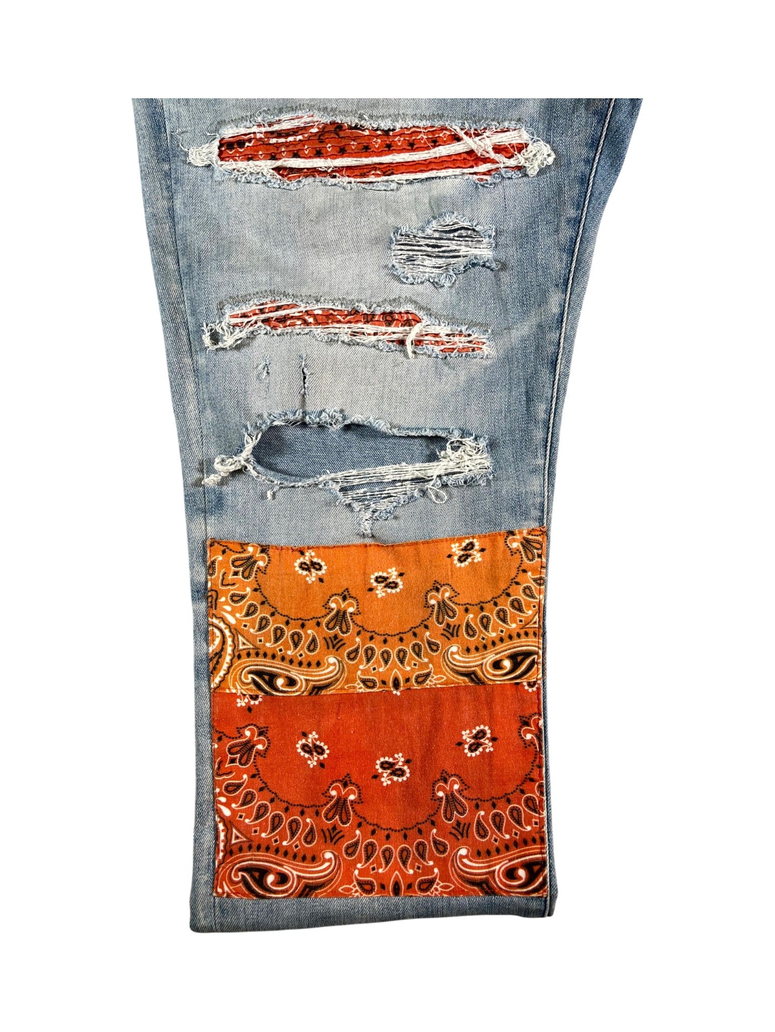 Amiri "Bandana Patch" Light Wash & Orange Jeans