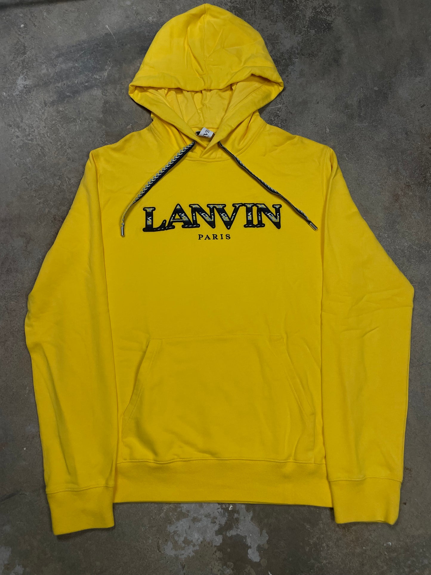 Lanvin Yellow Navy Logo Hoodie XXL New