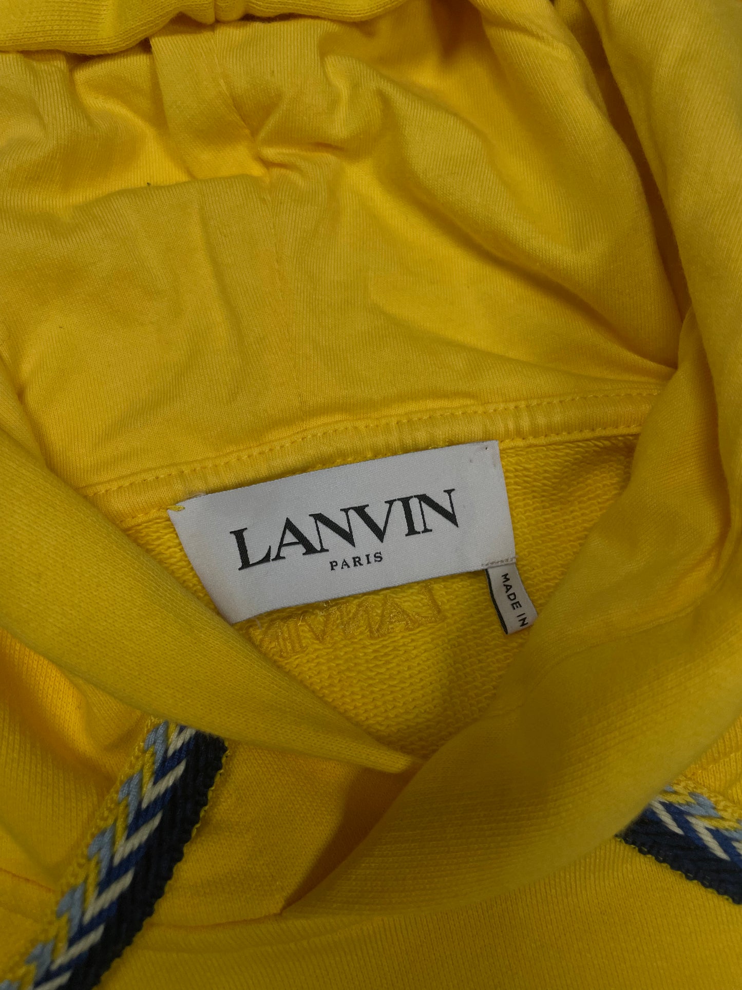 Lanvin Yellow Navy Logo Hoodie XXL New