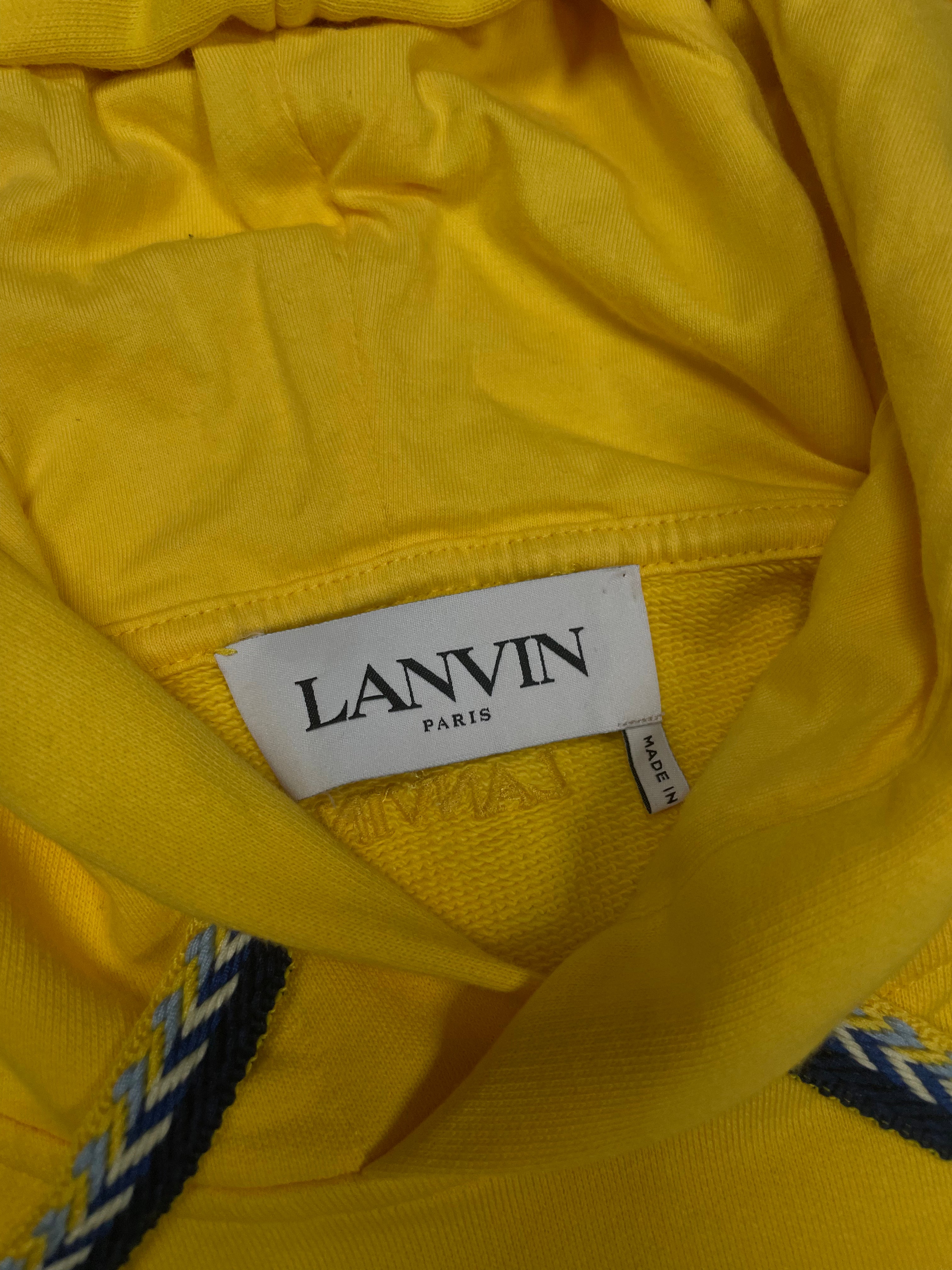 Lanvin Yellow Navy Logo Hoodie XXL New