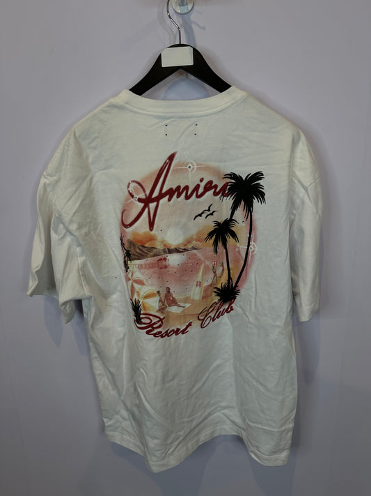 Amiri White Crystal Beach Tee Used XXL