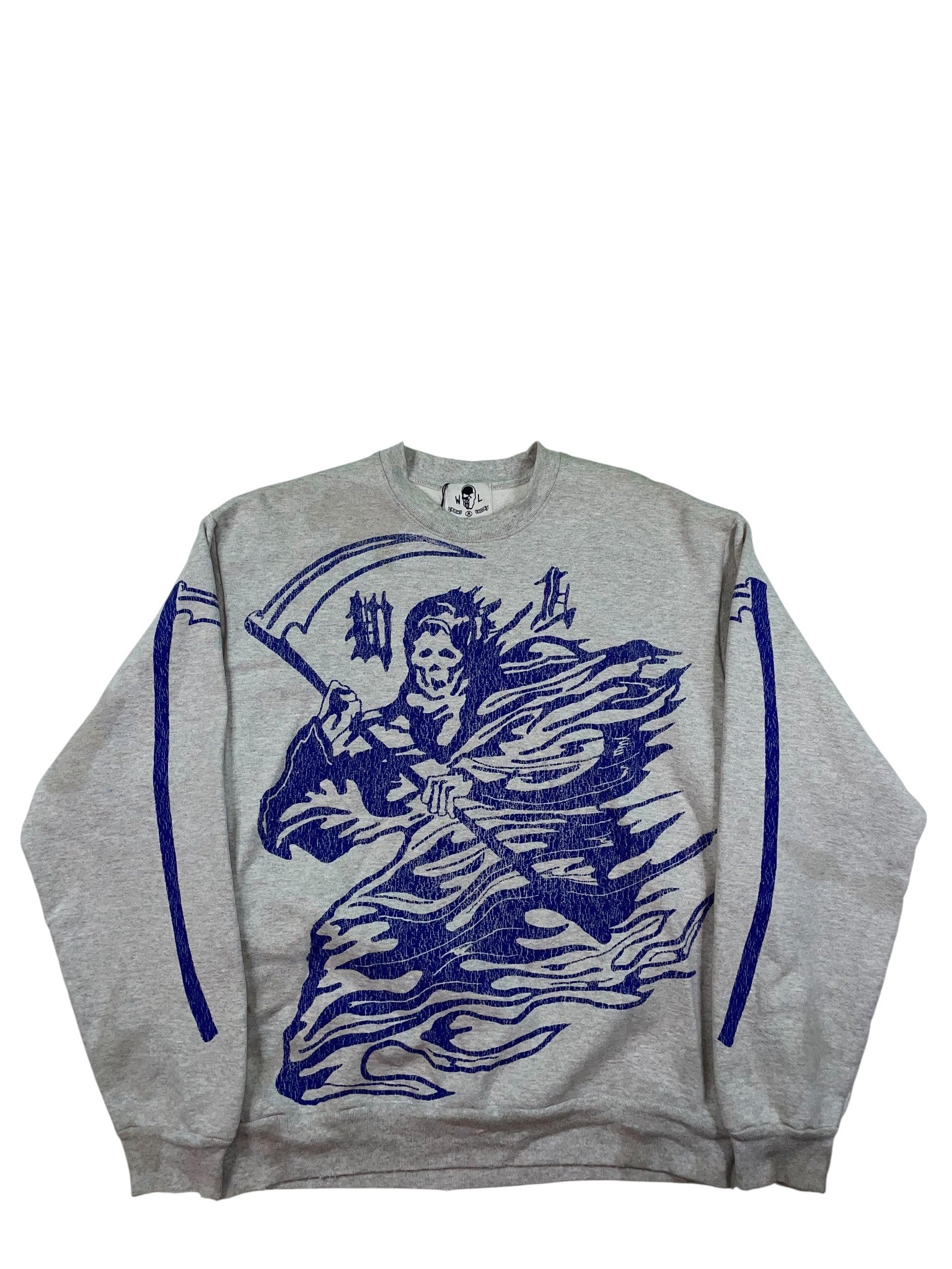 Warren Lotas Distressed Grey & Blue Crewneck