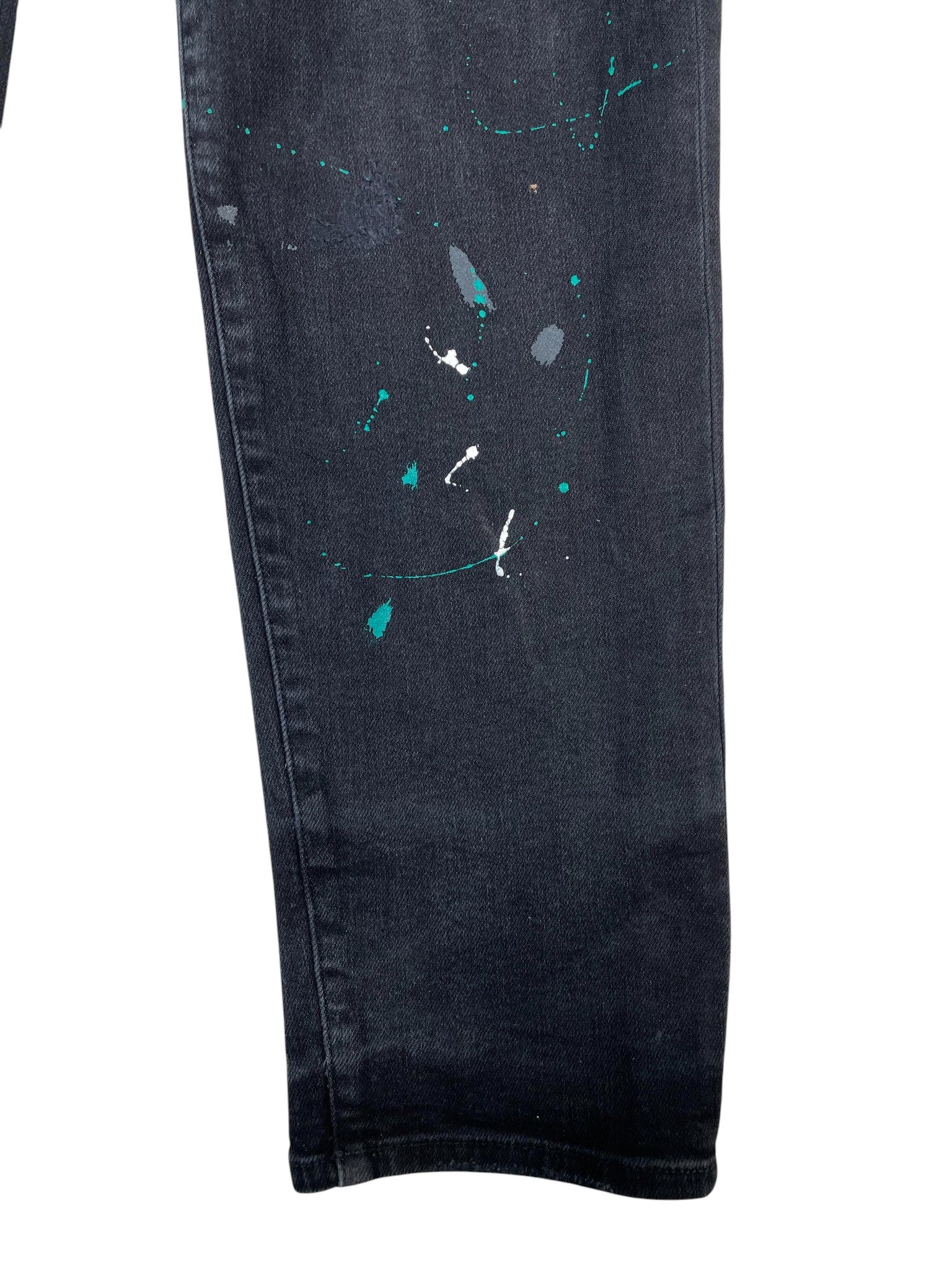 Amiri Black Wash Teal Splatter Jeans