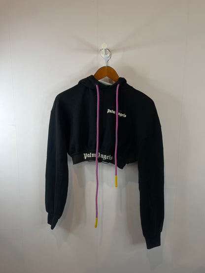 Palm Angels Black Purple Cropped Hoodie
