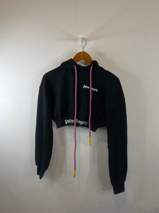 Palm Angels Black Purple Cropped Hoodie