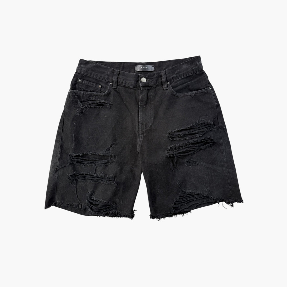 Amiri Black Wash Ripped Jean Shorts