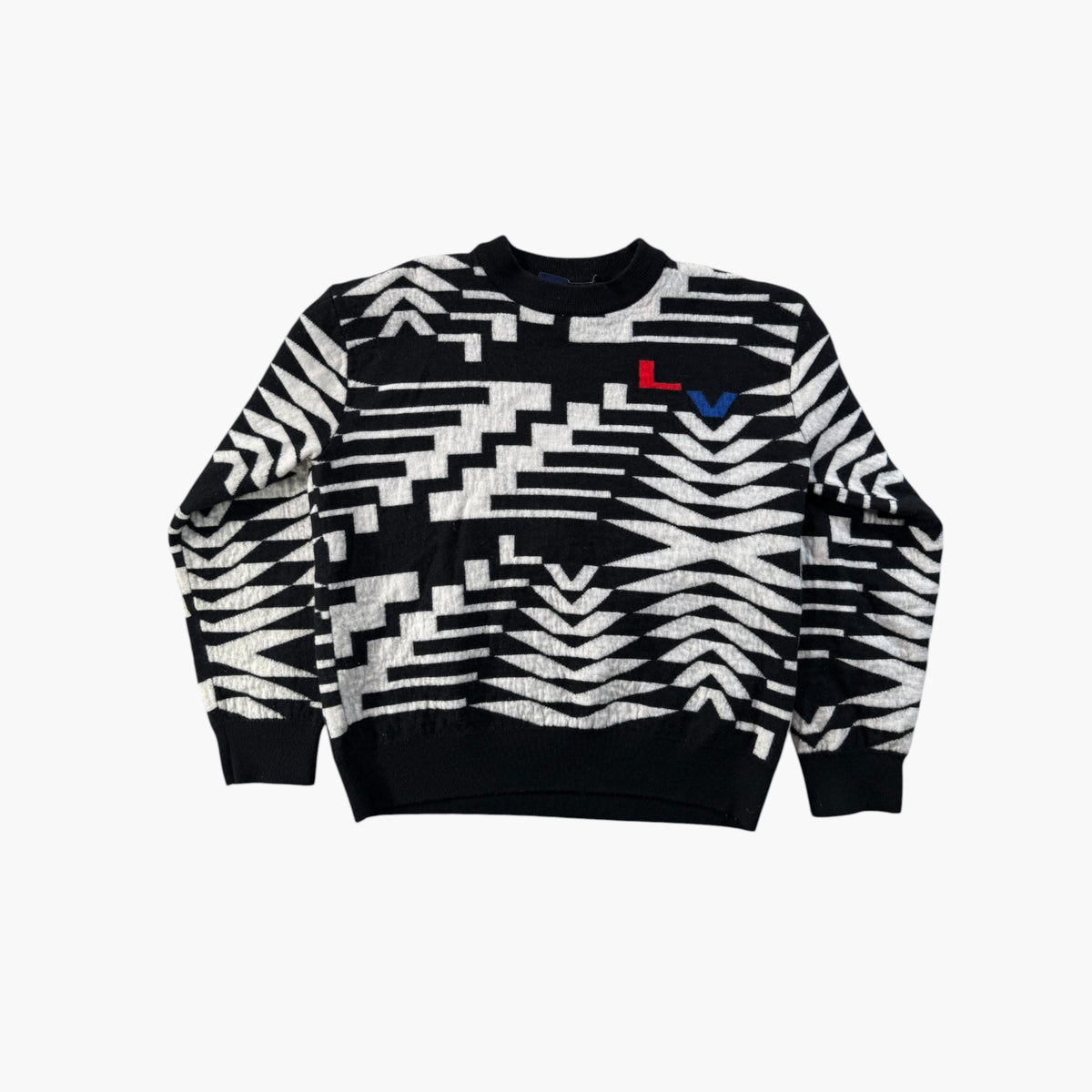 Louis Vuitton Red & Blue Logo Black Sweater
