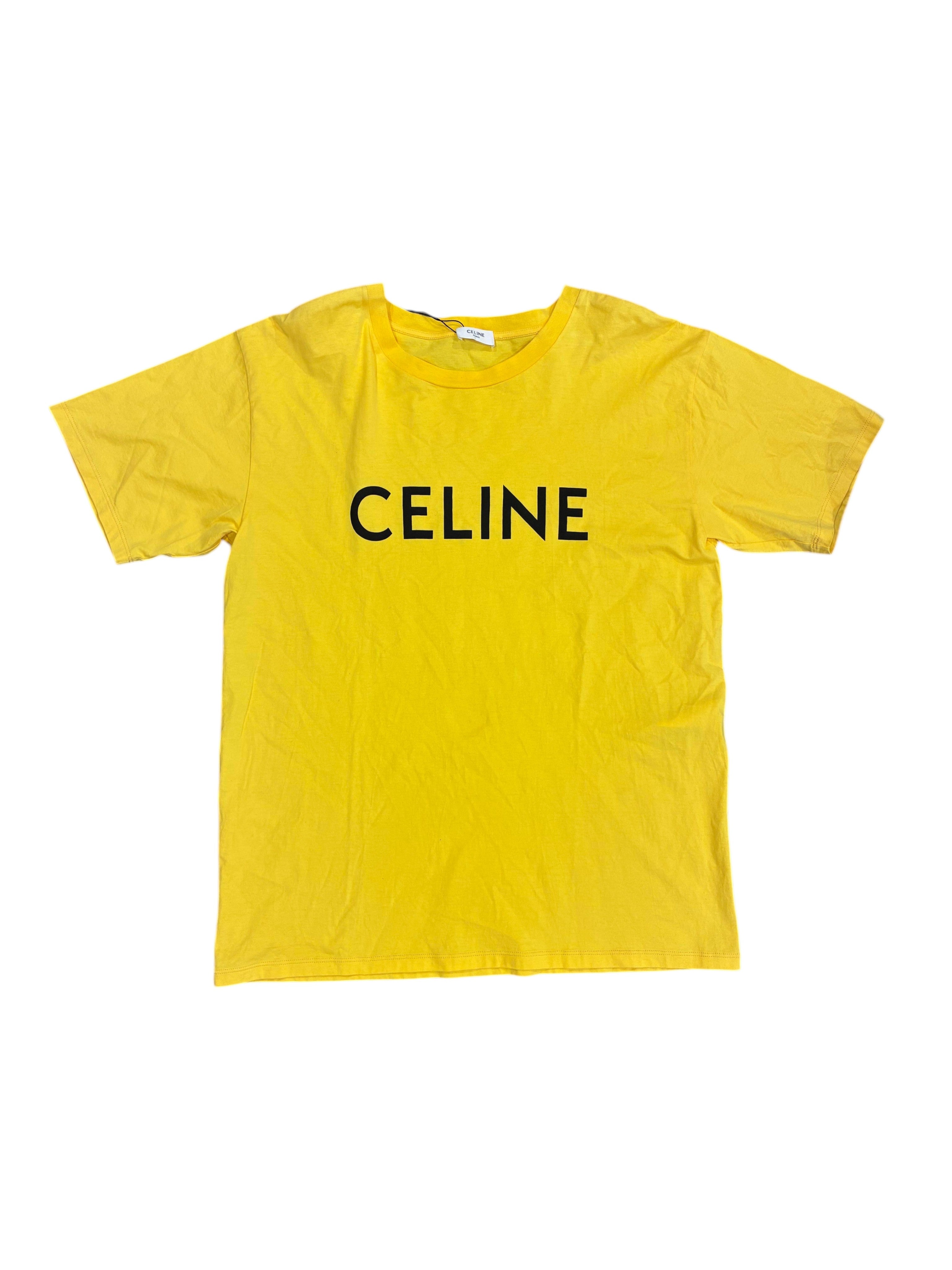 Celine Black Spellout Logo Yellow Tee