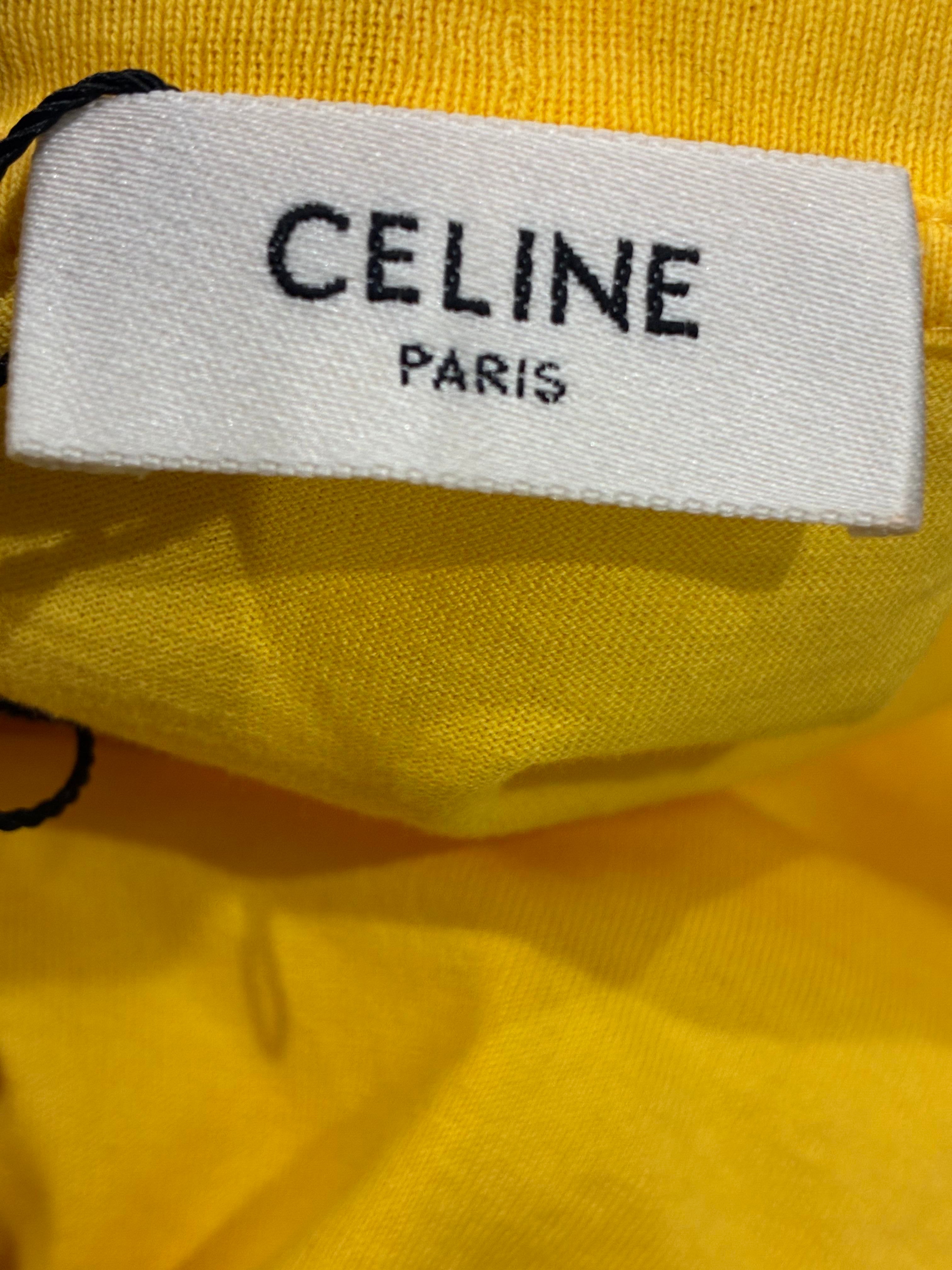 Celine Black Spellout Logo Yellow Tee