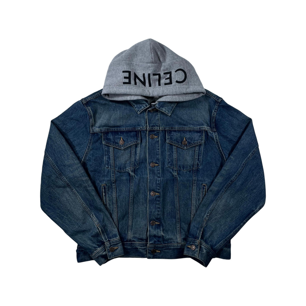 Celine Hood Logo Denim Light Wash & Grey Jacket