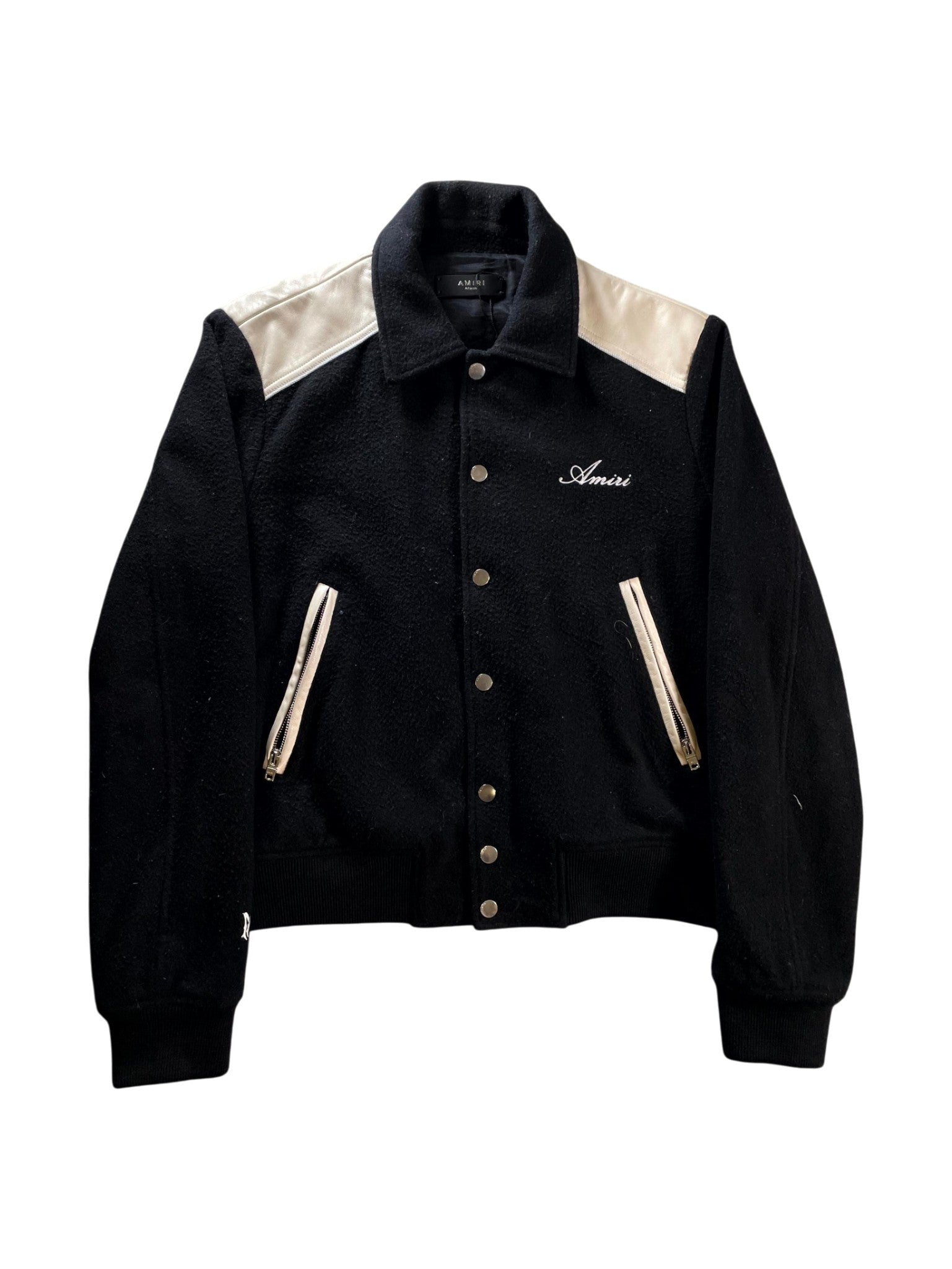 Amiri Leather "Varsity" Black & Cream Jacket