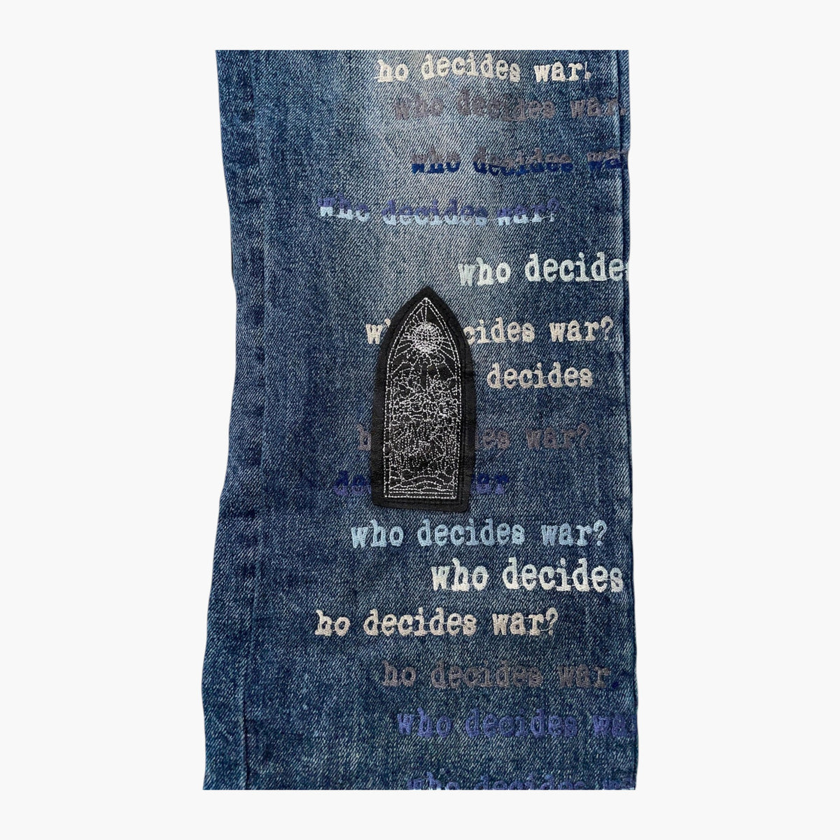 Who Decides War Scripture Patch Navy Jeans