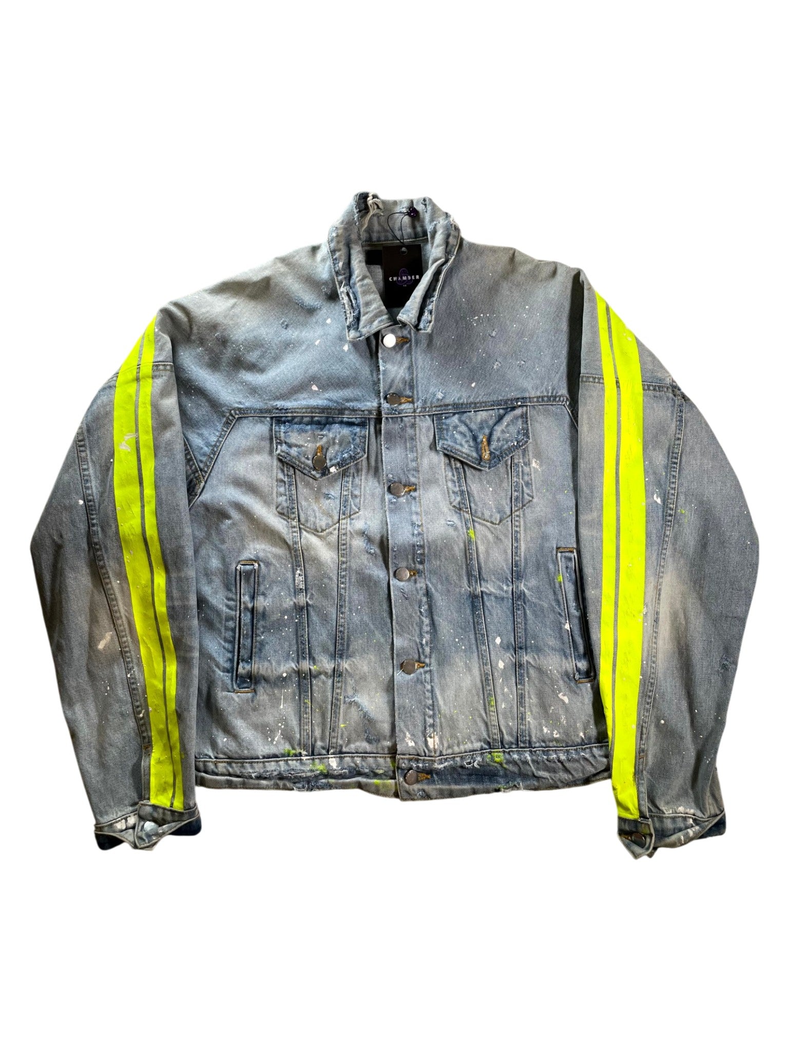 Amiri Splatter Stripe Light Wash & Neon Denim Jacket