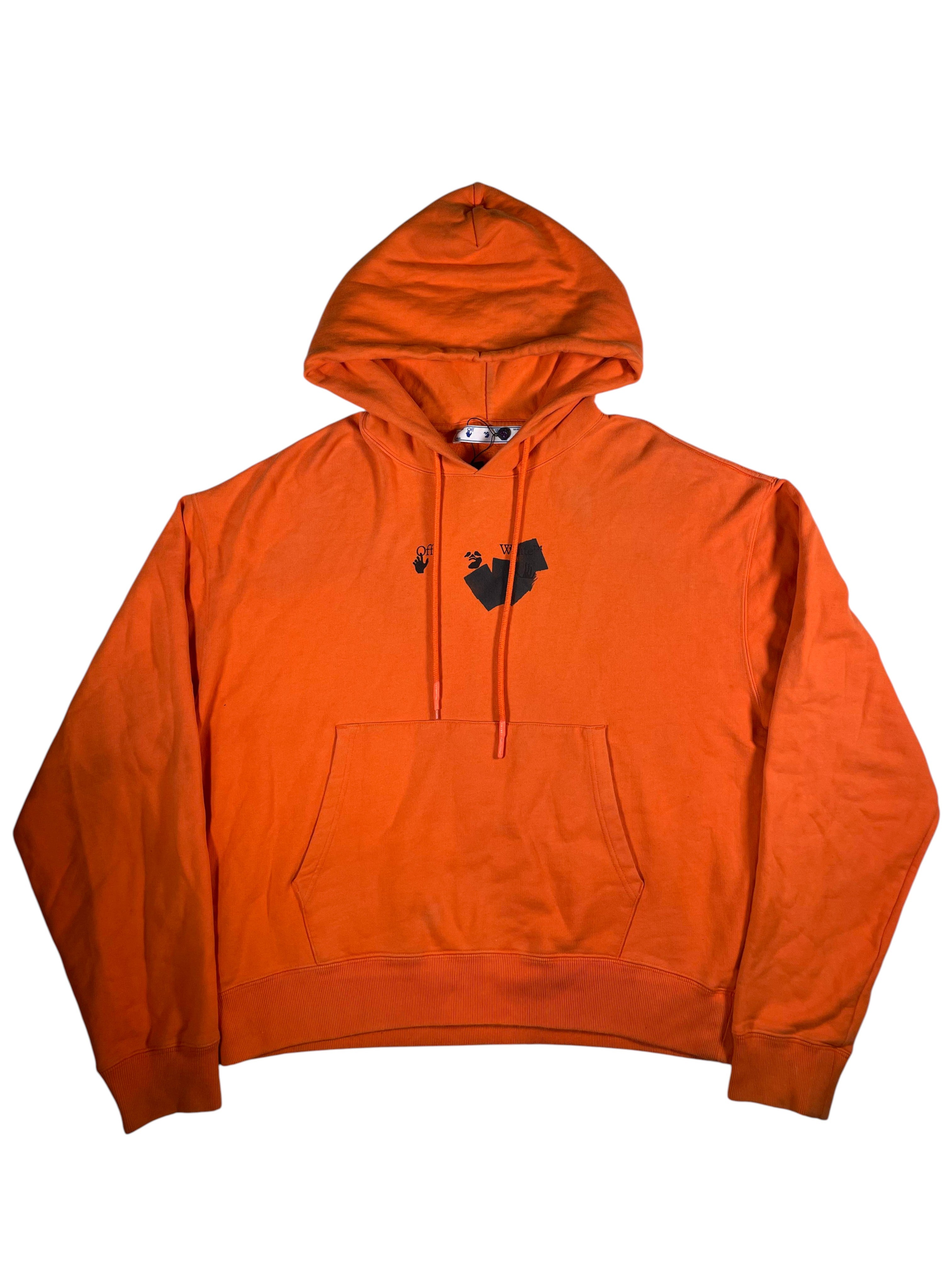 Off White Orange Black Painted Arrow Logo Hoodie